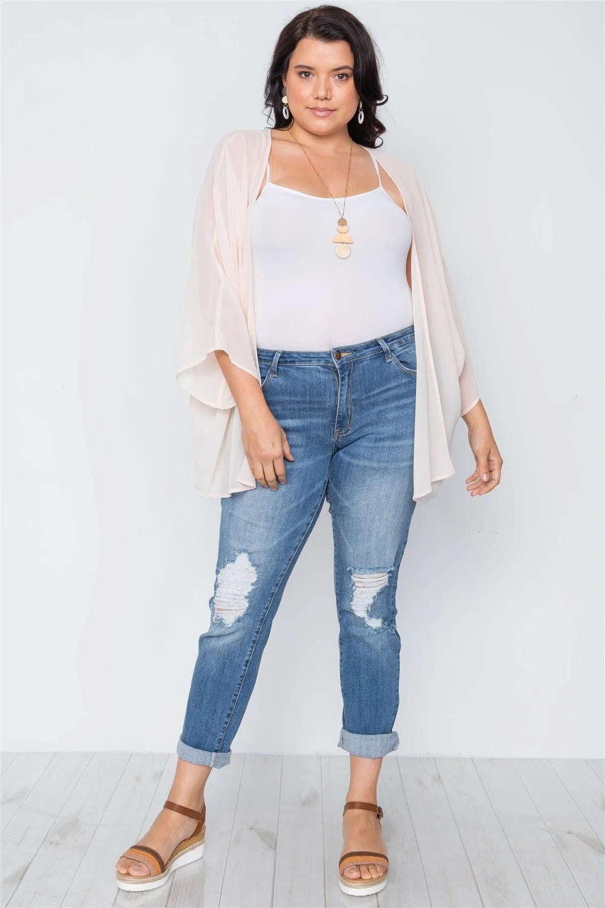 Plus Size Natural Sheer Batwing Sleeves Cover Up /3-3 - Tasha Apparel Wholesale