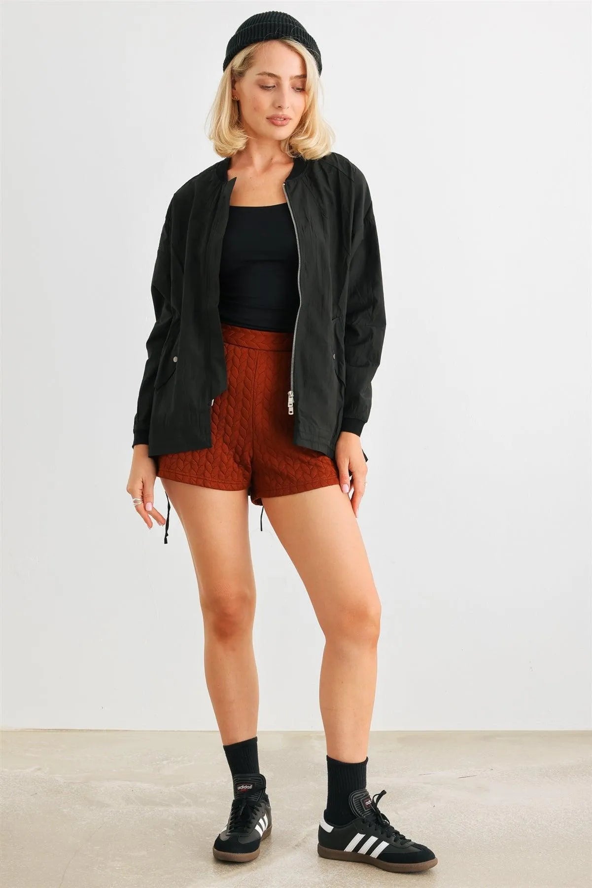 Two Way Zipper Drawstring Waist & Hem Coach Jacket - Tasha Apparel Wholesale