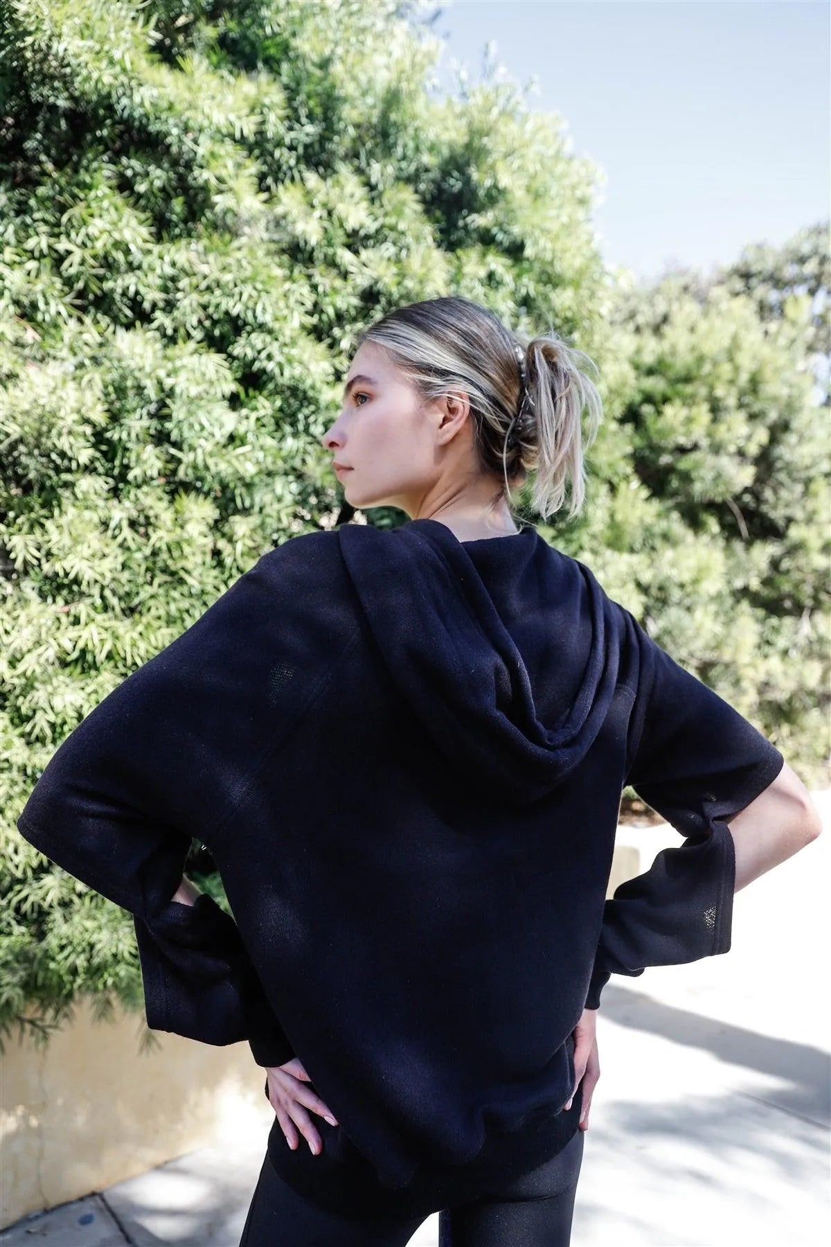 Black Casual Cut-Out Sleeves Zip-Up Hoodie Sweatshirt - Tasha Apparel Wholesale