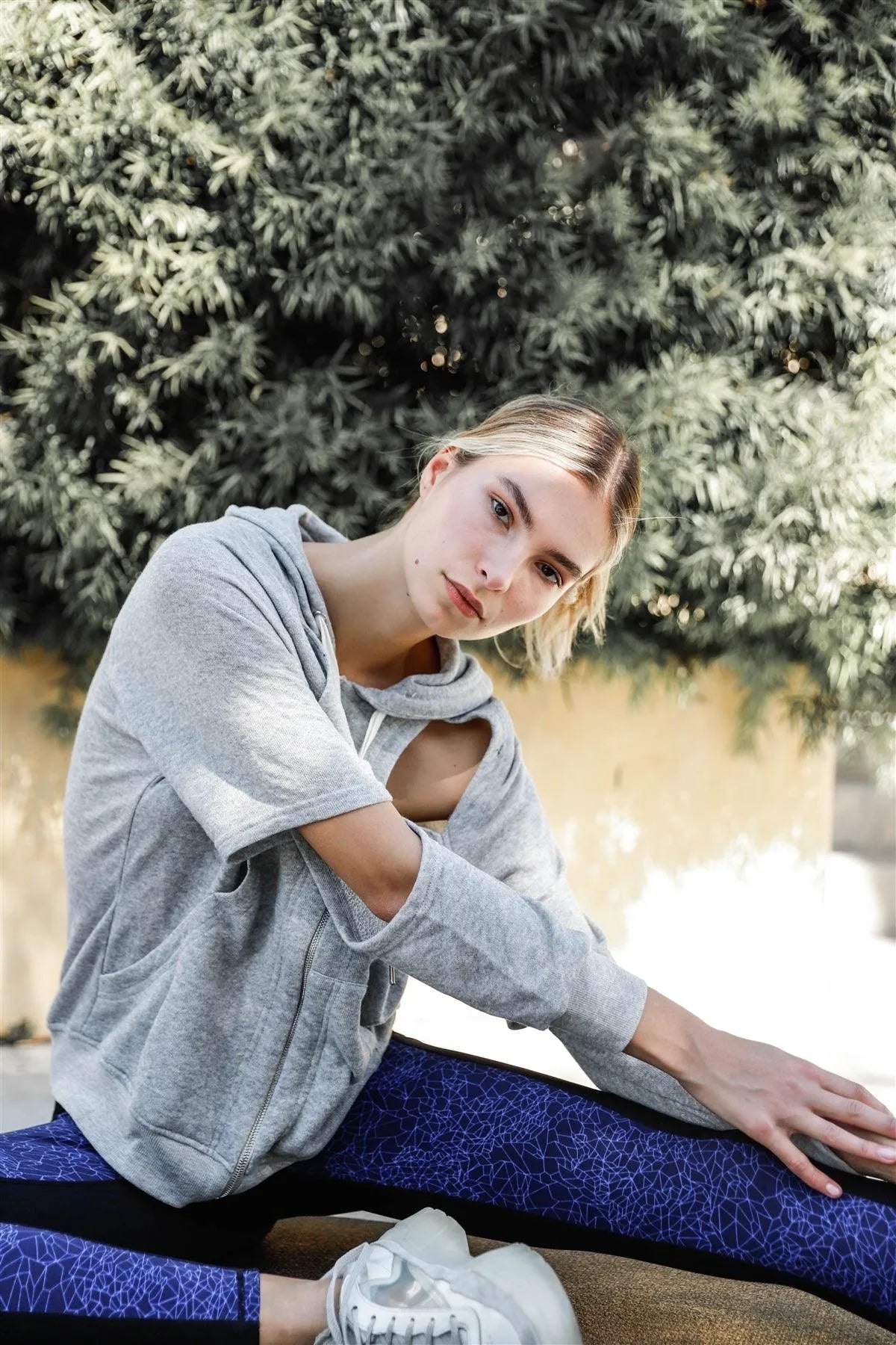 Grey Casual Cut Outs Zip-Up Hoodie Jacket - Tasha Apparel Wholesale