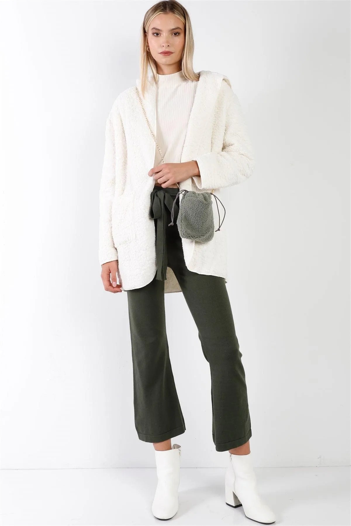 Ivory Oversized Fluffy Hooded Teddy Coat /1-2-2-1 - Tasha Apparel Wholesale
