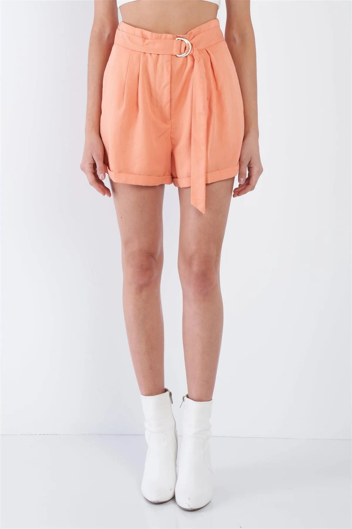 Tangwine High Waist Tie Sash Pleated Cuffed Hem Mini Shorts /3-2-1 - Tasha Apparel Wholesale