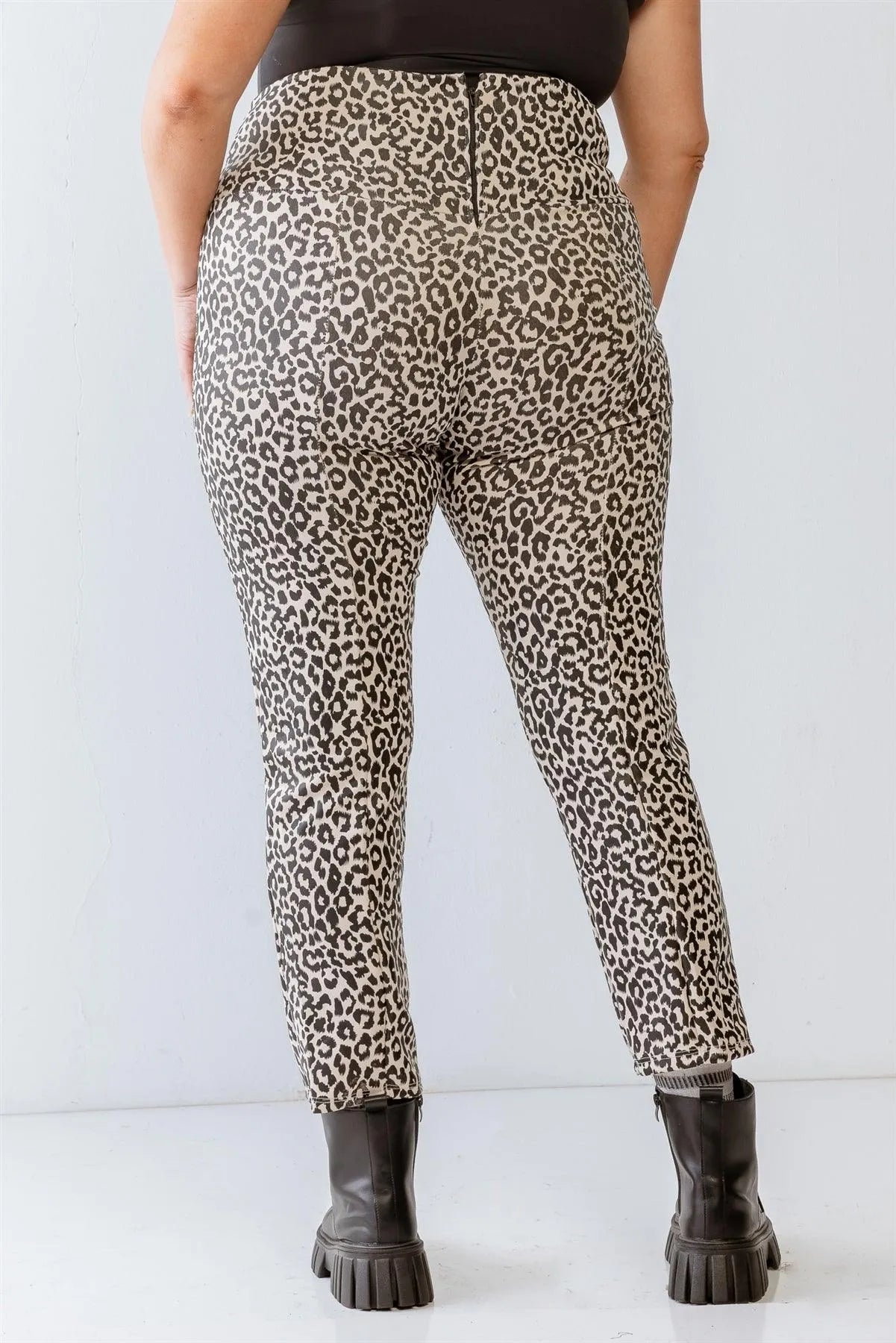 Plus Size Leopard Print Lace-Up Fitted Pants /1-1-1 - Tasha Apparel Wholesale