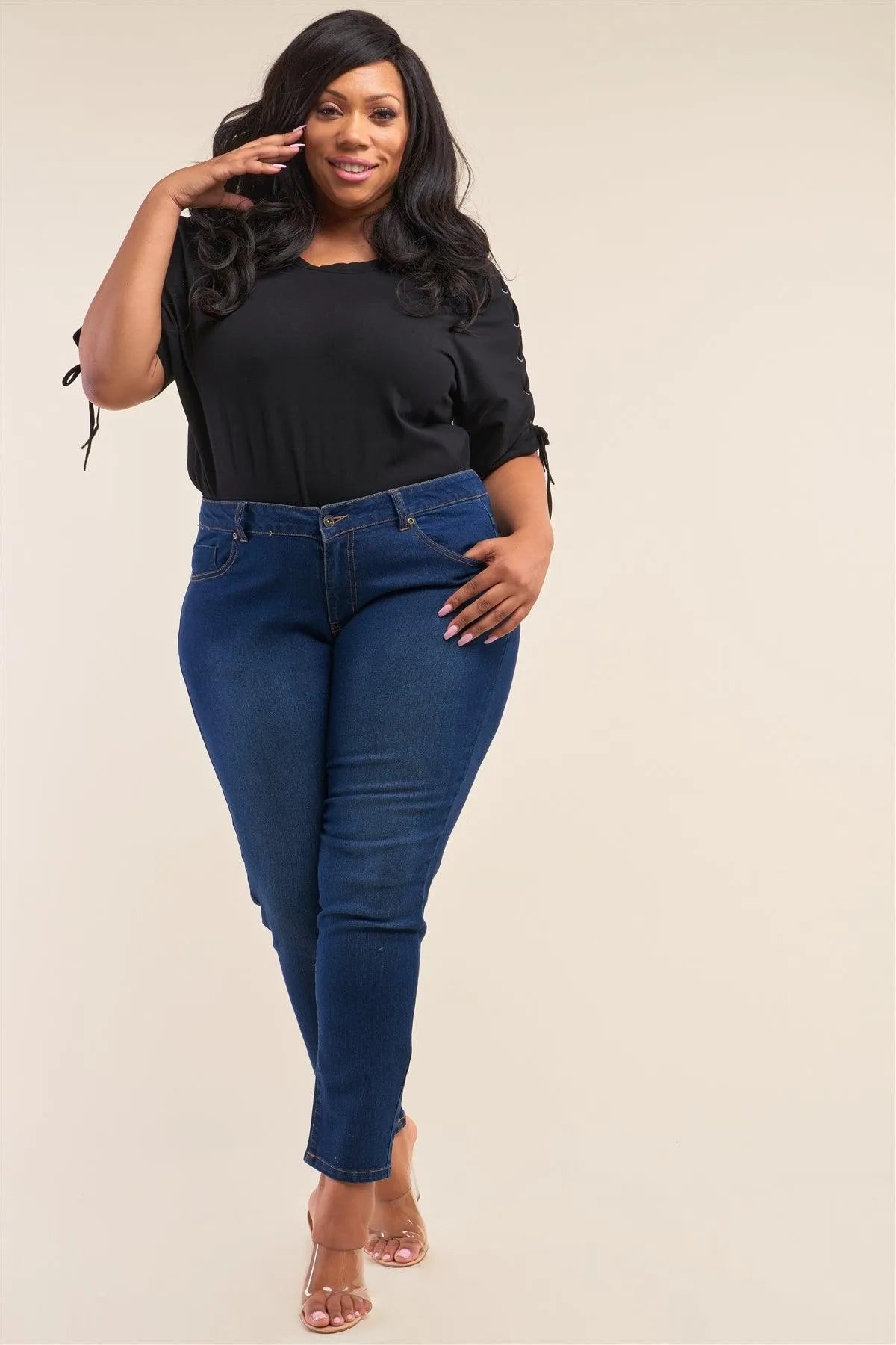 Plus Size Medium Blue Low-Mid Rise Straight Cut Denim Jeans - Tasha Apparel Wholesale