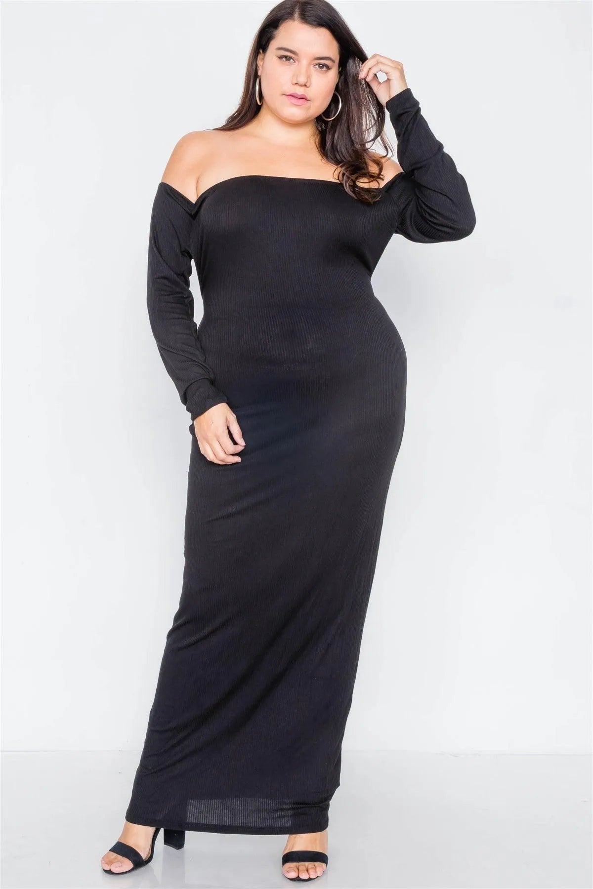 Wholesale Plus Size Ribbed Black Maxi Dress