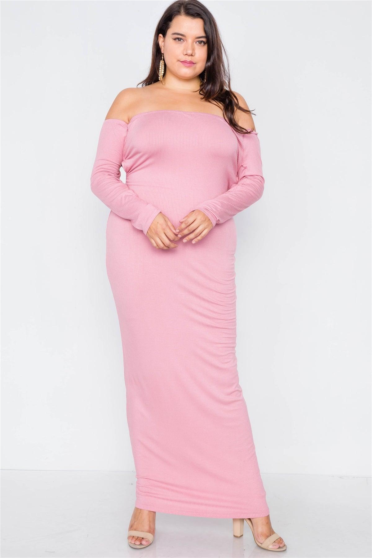 Plus Size Ribbed Dusty Pink Maxi Dress