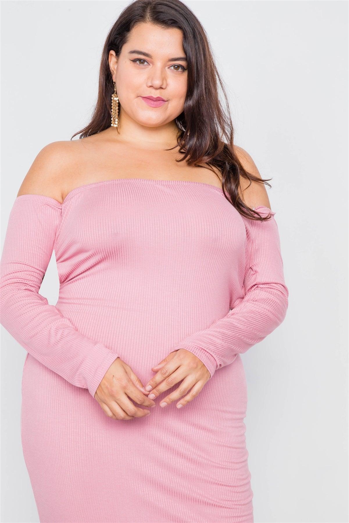 Plus Size Ribbed Dusty Pink Maxi Dress