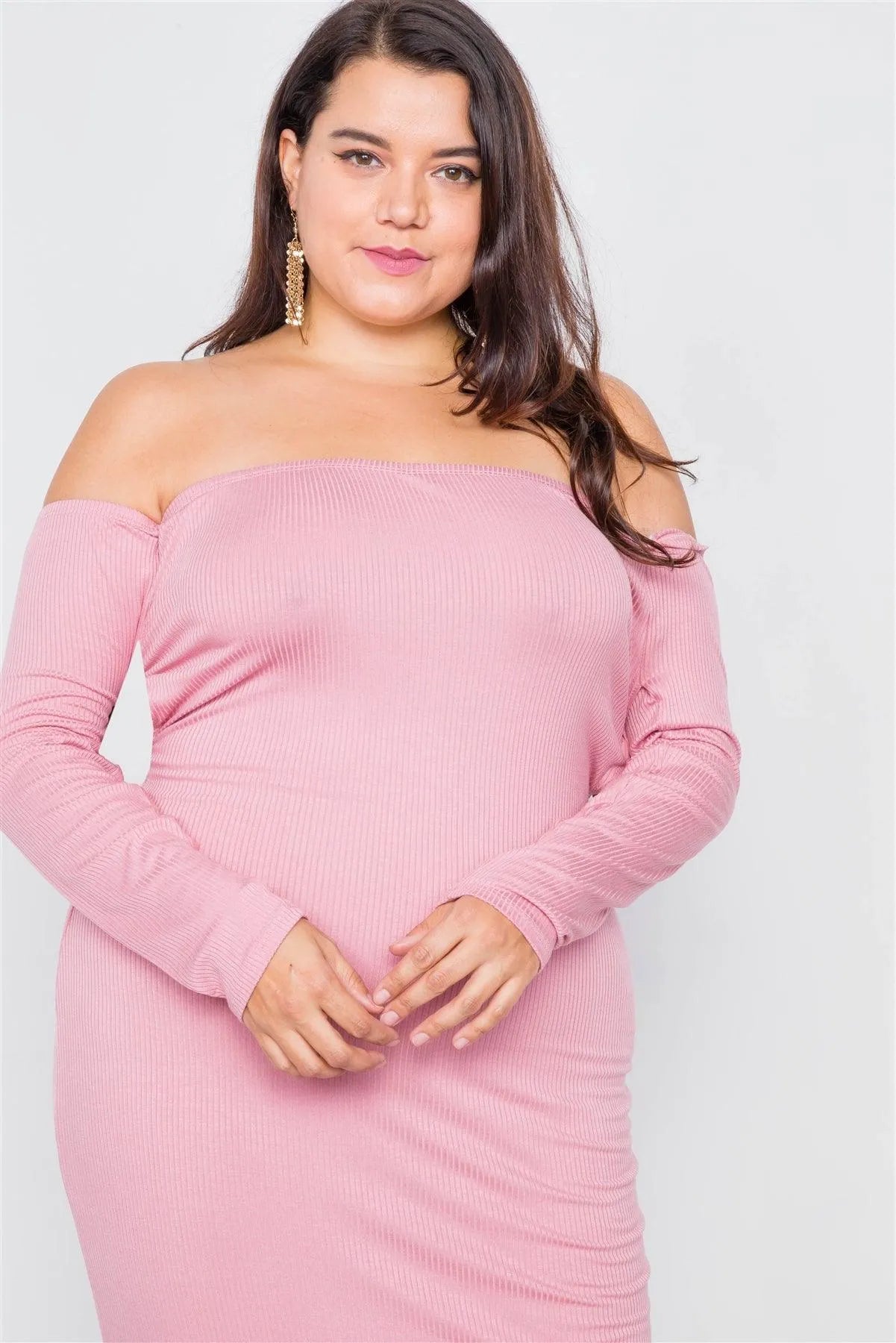 Plus Size Ribbed Dusty Pink Maxi Dress - Tasha Apparel Wholesale