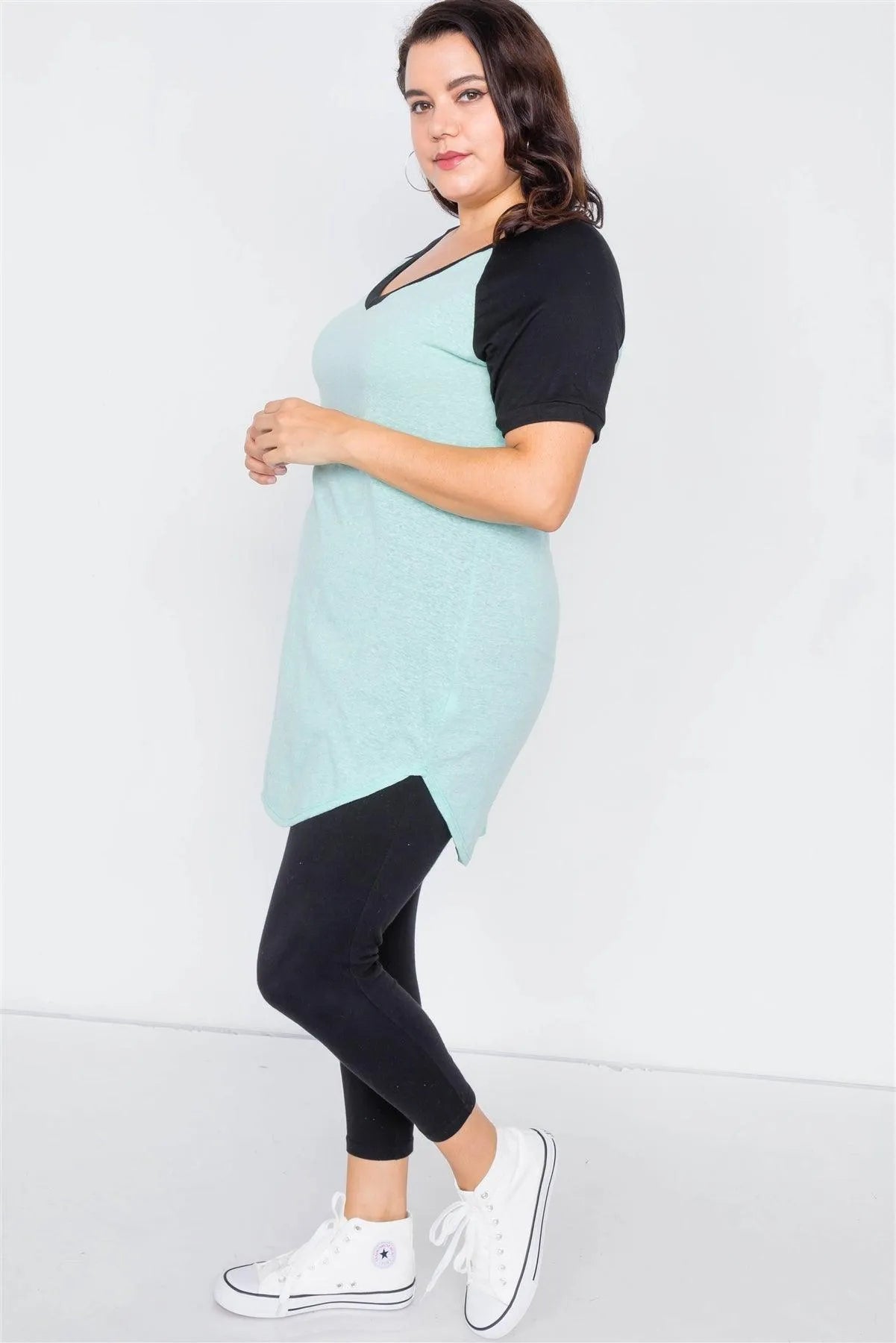 Junior Plus Size Mint & Black Washed Round Hem Shirt Dress /2-2-2 - Tasha Apparel Wholesale