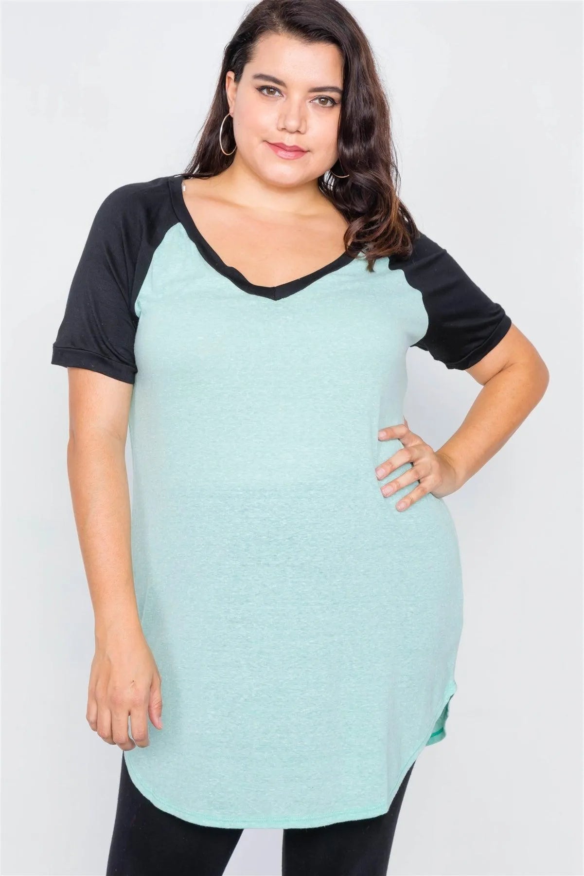 Junior Plus Size Mint & Black Washed Round Hem Shirt Dress /1-3-2 - Tasha Apparel Wholesale