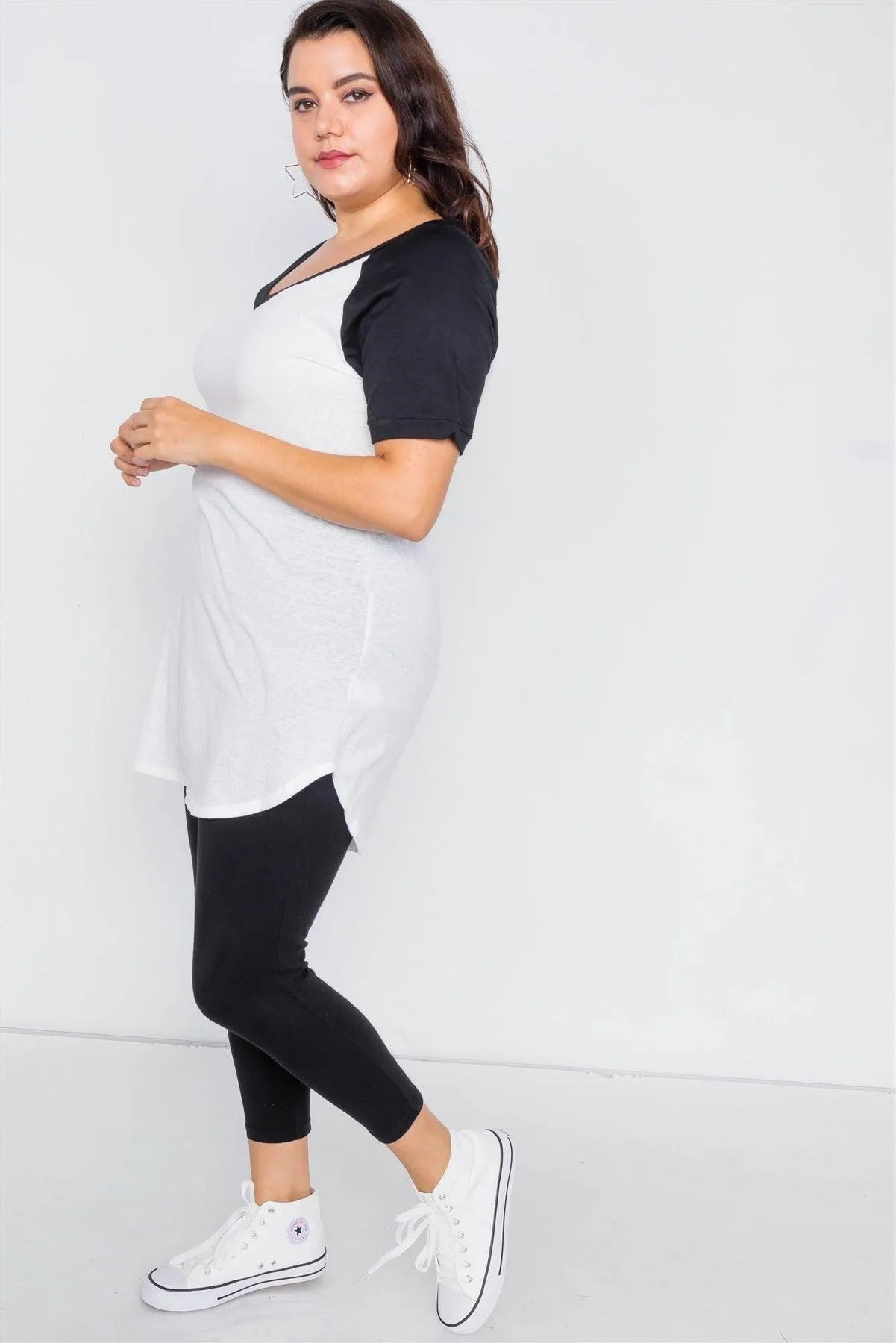 Junior Plus Size White & Black Washed Round Hem Shirt Dress /2-3 - Tasha Apparel Wholesale