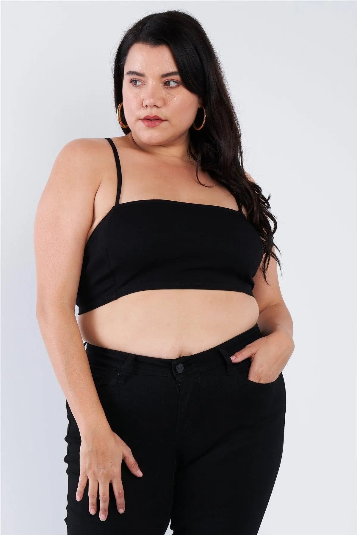 Junior Plus Size Black Open Stripe Back Cami Strap Athletic Lounge Bra /2-2-2 - Tasha Apparel Wholesale