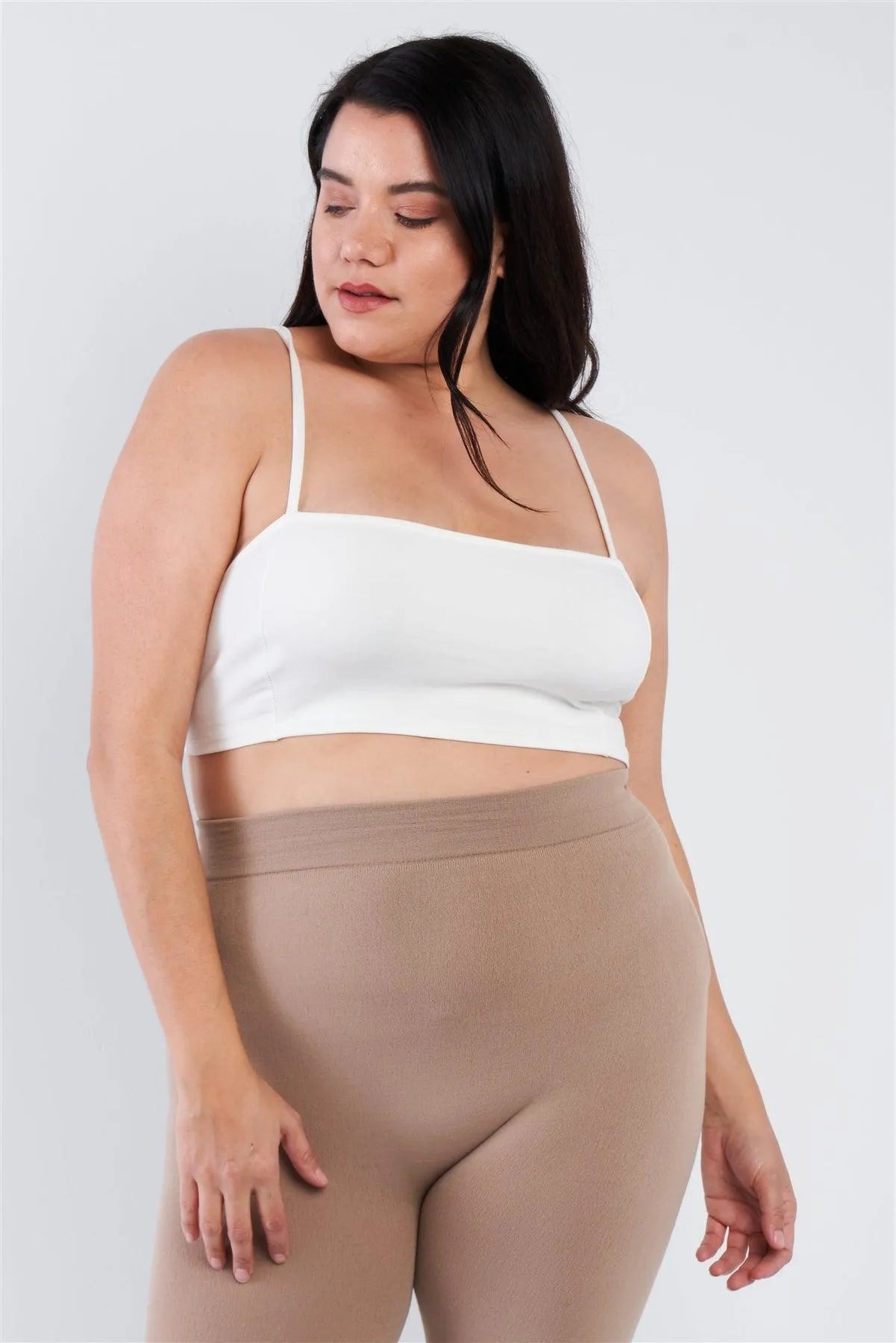 Junior Plus Size Cream White Open Stripe Back Cami Strap Athletic Lounge Bra /3-3 - Tasha Apparel Wholesale