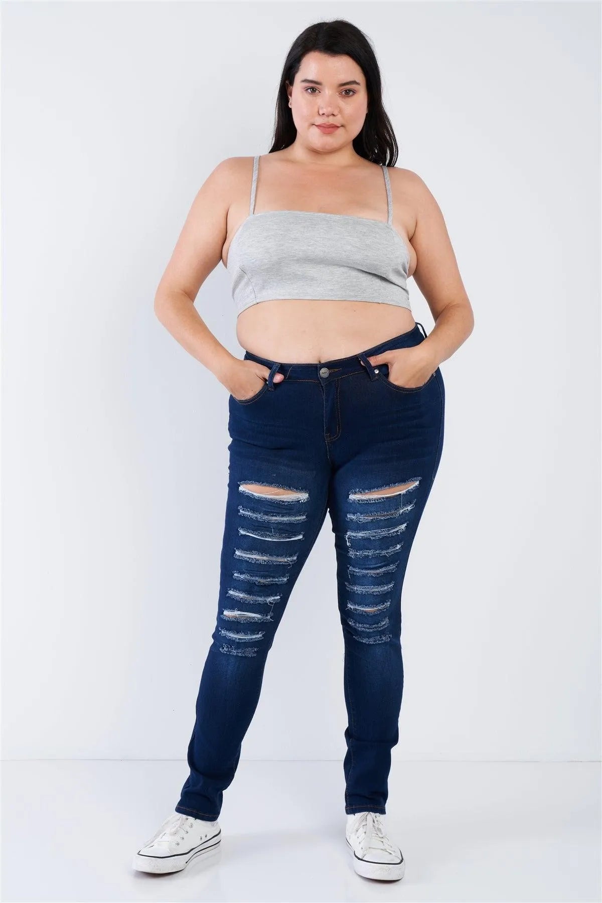 Plus Size Grey Cami Strap Basic Tank Top - Tasha Apparel Wholesale
