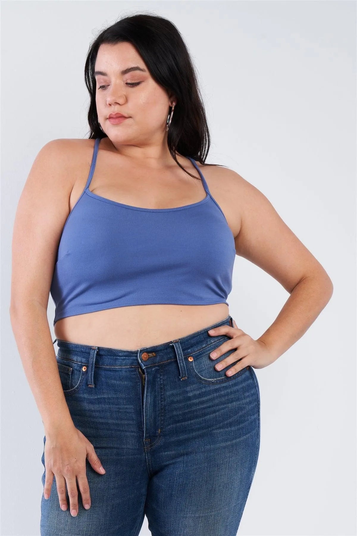 Junior Plus Size Blue Multi-Strap Racer Back Bralette /1-2-2 - Tasha Apparel Wholesale