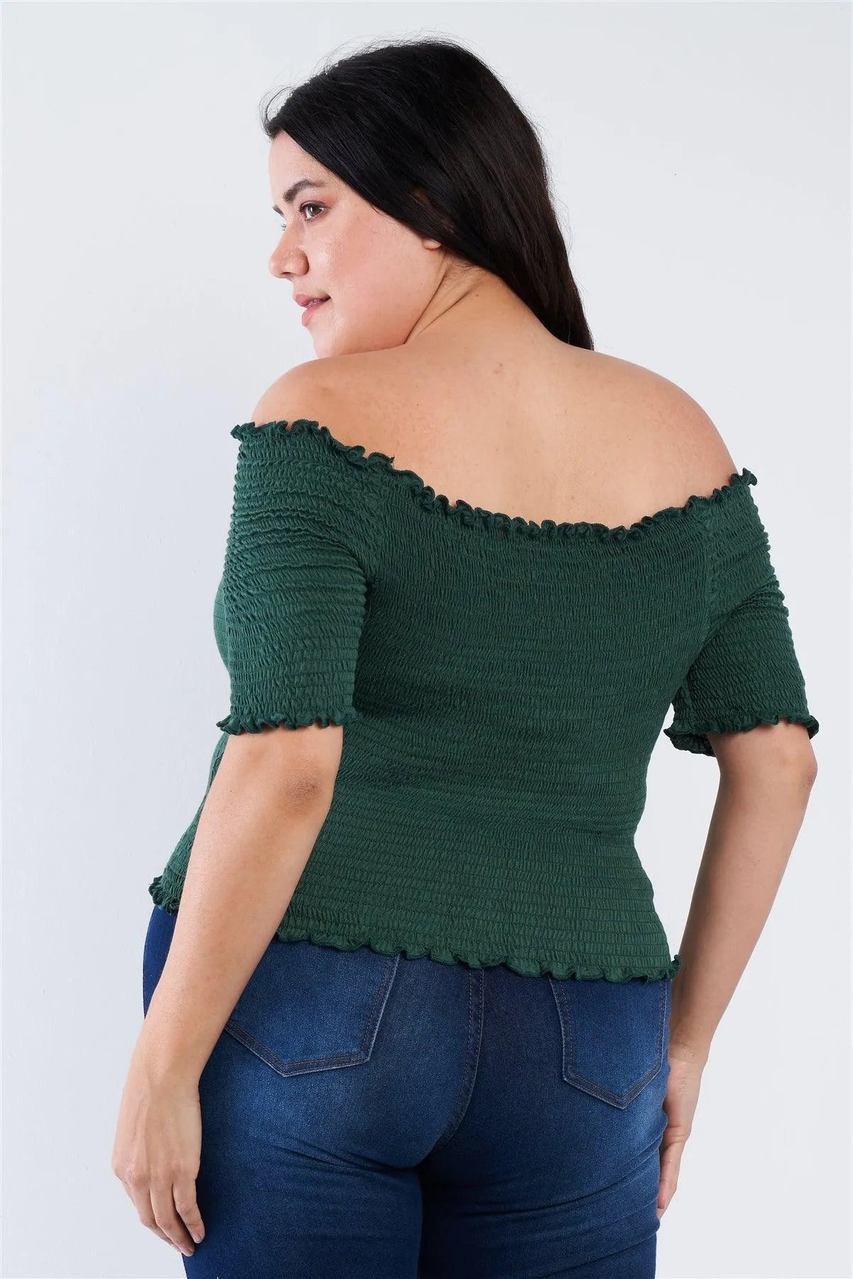 Plus Size Off The Shoulder Hunter Green Top /2-2-2 - Tasha Apparel Wholesale