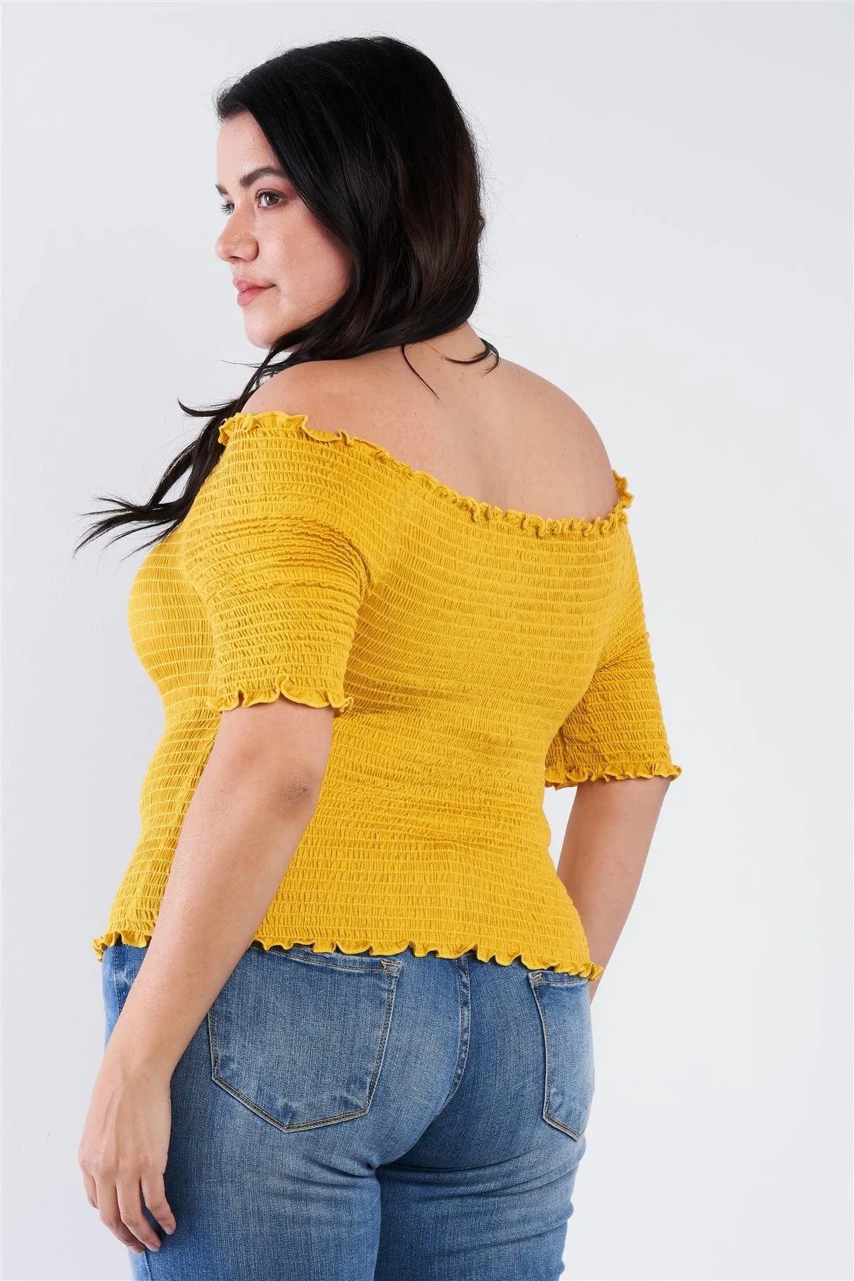 Plus Size Off The Shoulder Mustard Top /2-2-2 - Tasha Apparel Wholesale