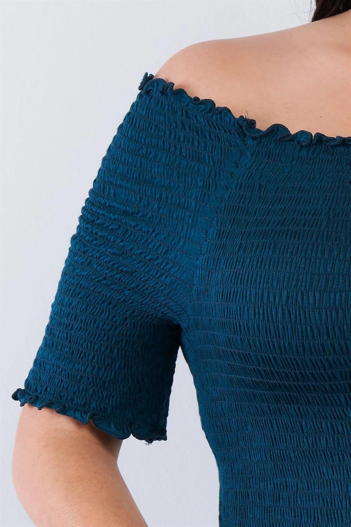 Junior Plus Size Off The Shoulder Teal Top /2-2-2 - Tasha Apparel Wholesale