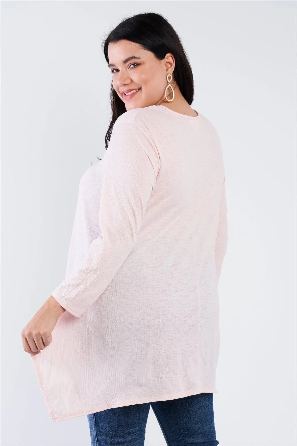 Junior Plus Size Blush Lace Embroidered Long Sleeve Top /2-2-2 - Tasha Apparel Wholesale