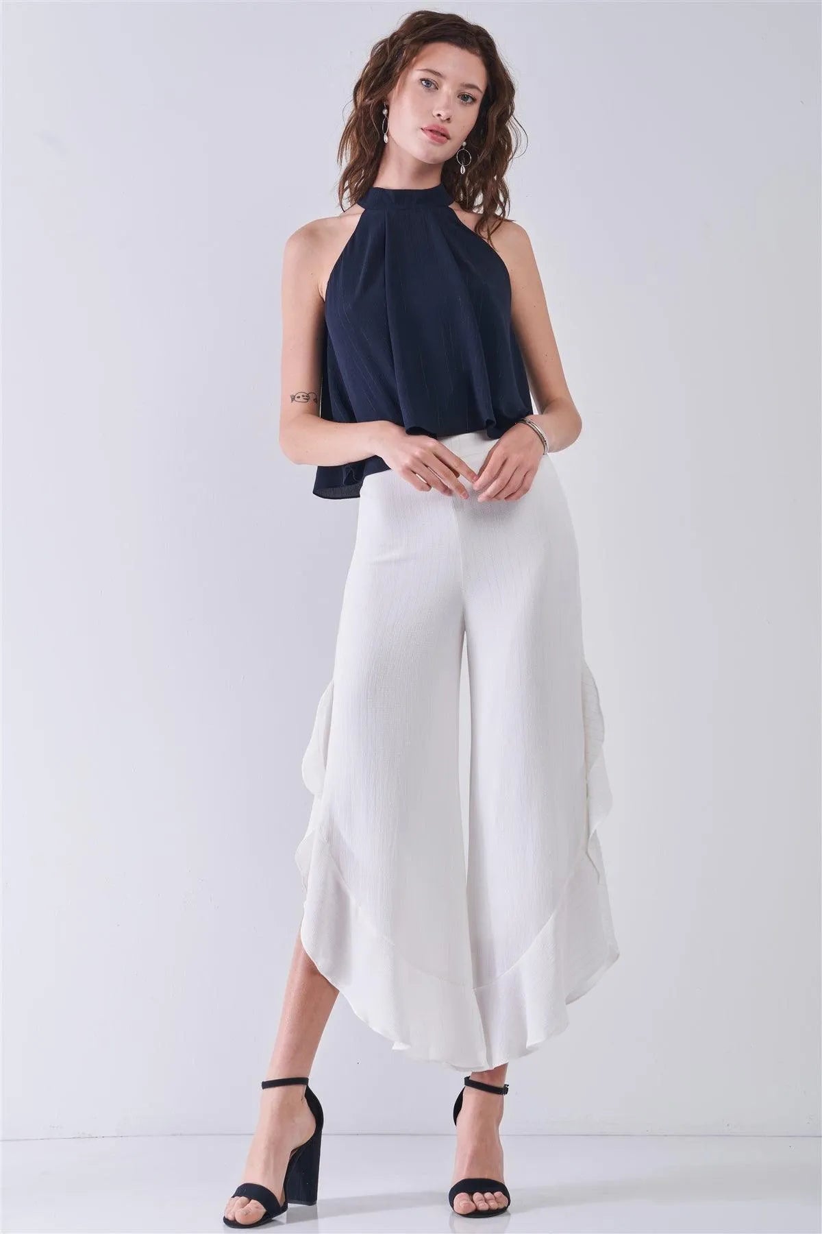 Navy Halter Neck Sleeveless Loose Fit Top /3-2-1 - Tasha Apparel Wholesale