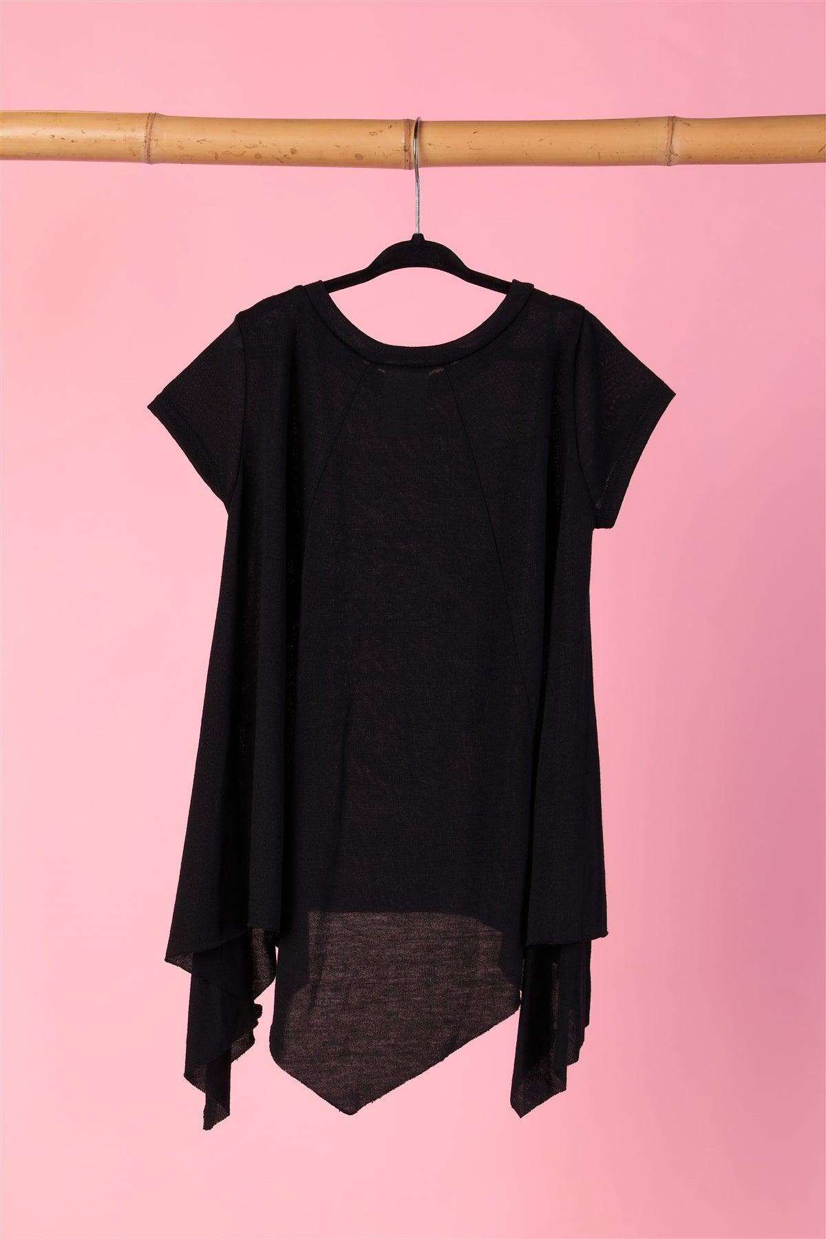 Girls Black "Heart" Asymmetrical Hem Top - Tasha Apparel Wholesale