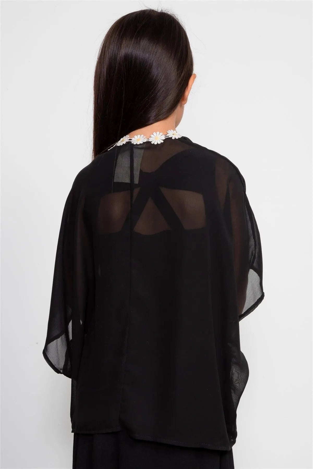 Girls Black Open Cardigan Chiffon Daisy / 1-2-2-1 - Tasha Apparel Wholesale