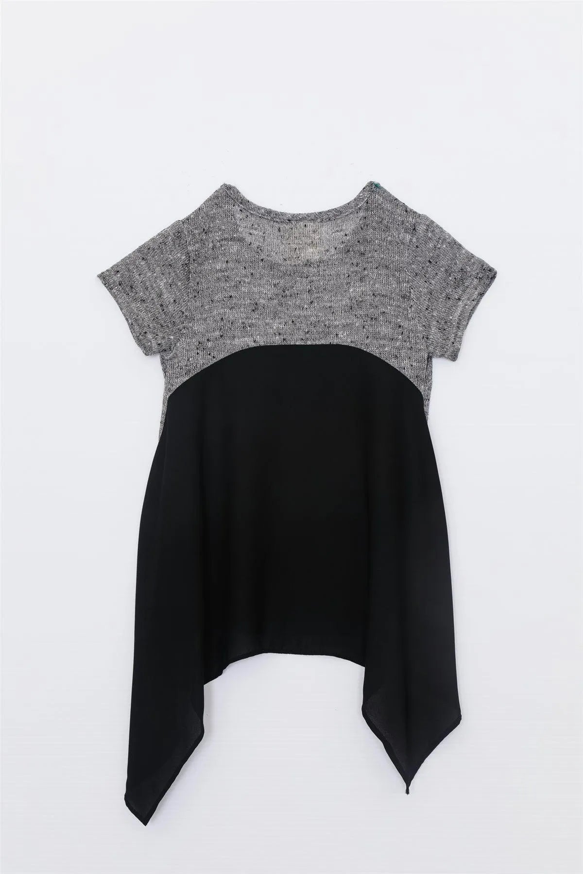 Girls Charcoal ColorBlock Graphic Front Top / 1-2-2-1 - Tasha Apparel Wholesale