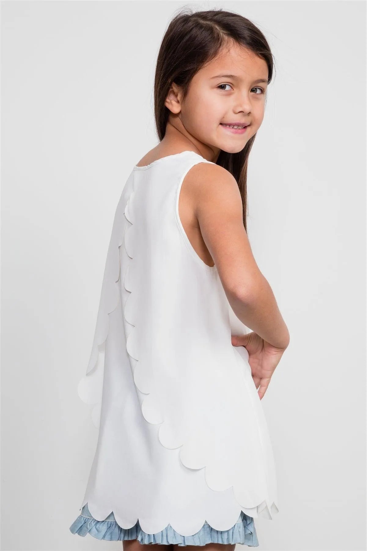Girls Ivory Scallop Trim Top / 2-2-2 - Tasha Apparel Wholesale
