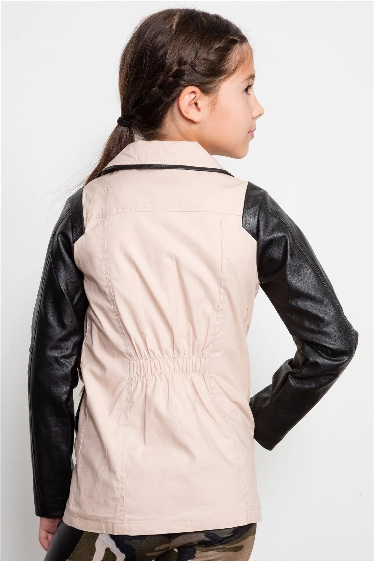 Girls Ivory And Black ColorBlock Sleeves Jacket / 1-3-1 - Tasha Apparel Wholesale