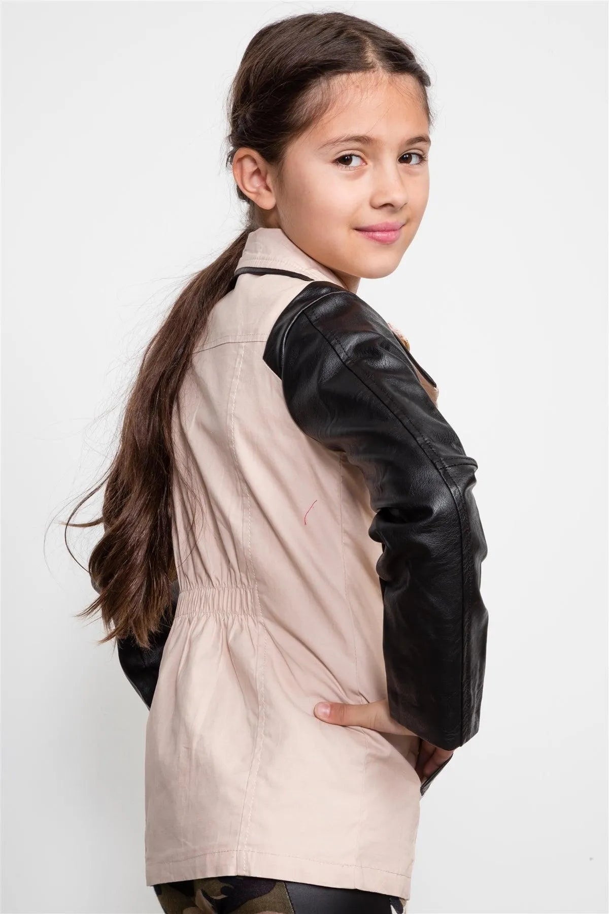 Girls Ivory And Black ColorBlock Sleeves Jacket / 1-2-2-1 - Tasha Apparel Wholesale