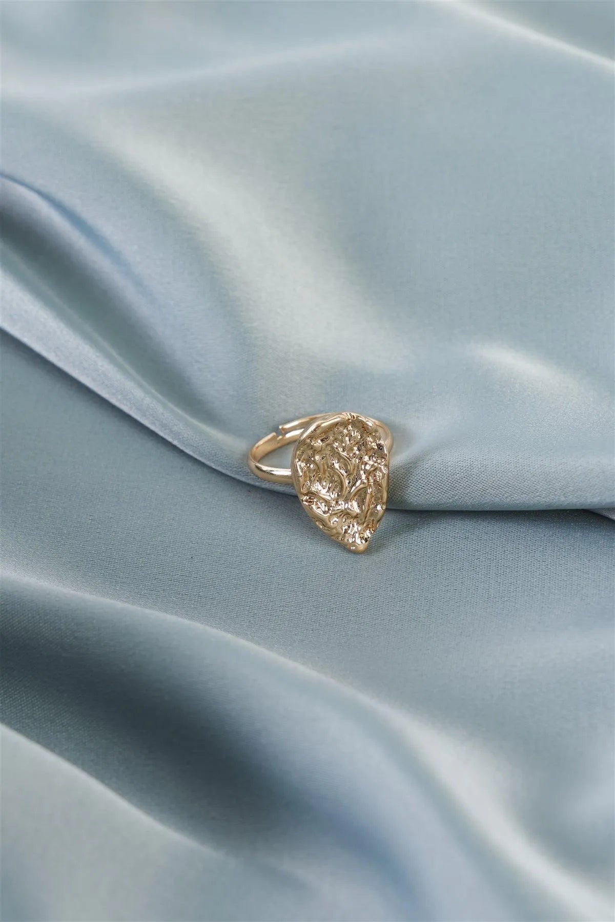 Gold Hammered Metal Teardrop Ring - Tasha Apparel Wholesale