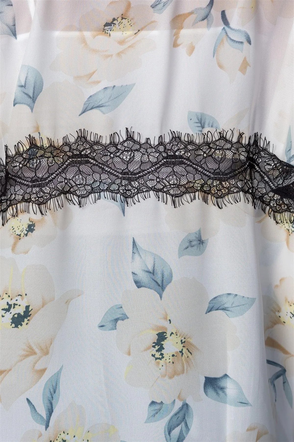 Cream Boho Floral Gardens Semi-Sheer Kimono /2-2-2 - Tasha Apparel Wholesale