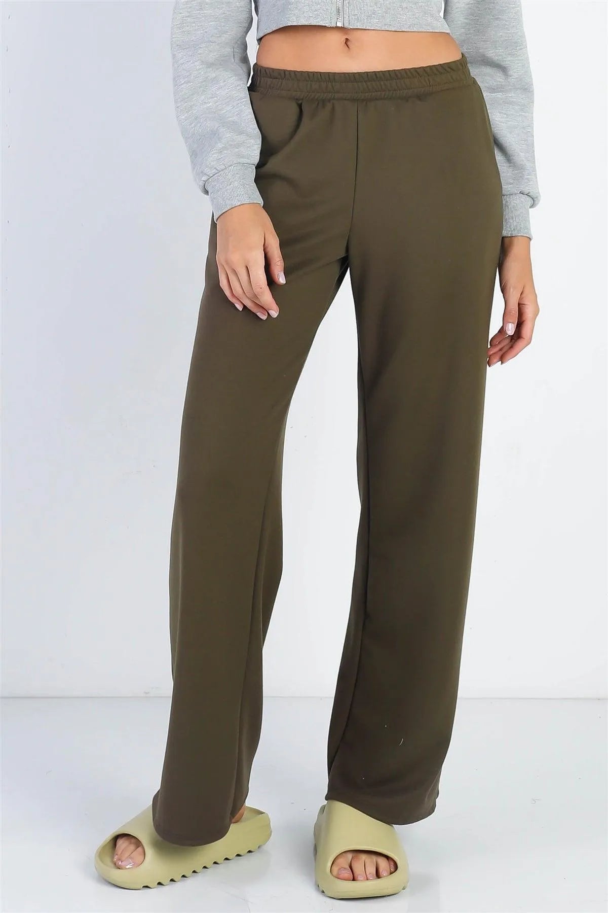Olive Wide Leg Side Pockets Sweatpants /3-2-1 - Tasha Apparel Wholesale