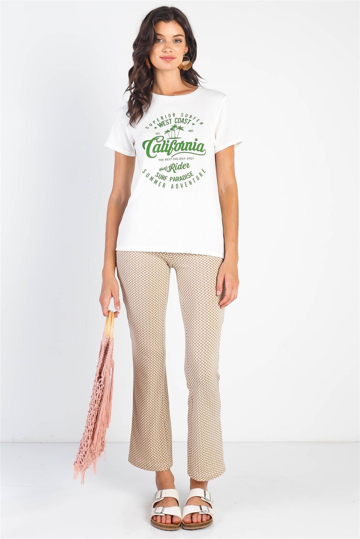 White Graphic Print "California" Short Sleeve T-Shirt Top /3-2-1 - Tasha Apparel Wholesale
