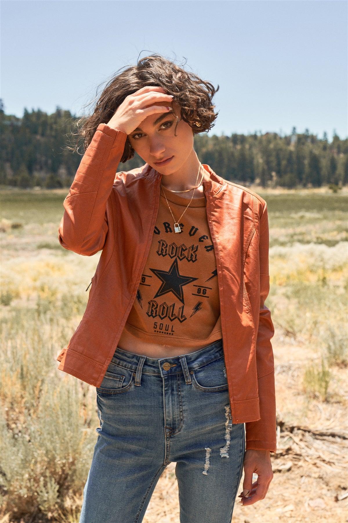 "Forever Rock 'n' Roll" Cropped Balloon Sleeve Top /2-2-1 - Tasha Apparel Wholesale