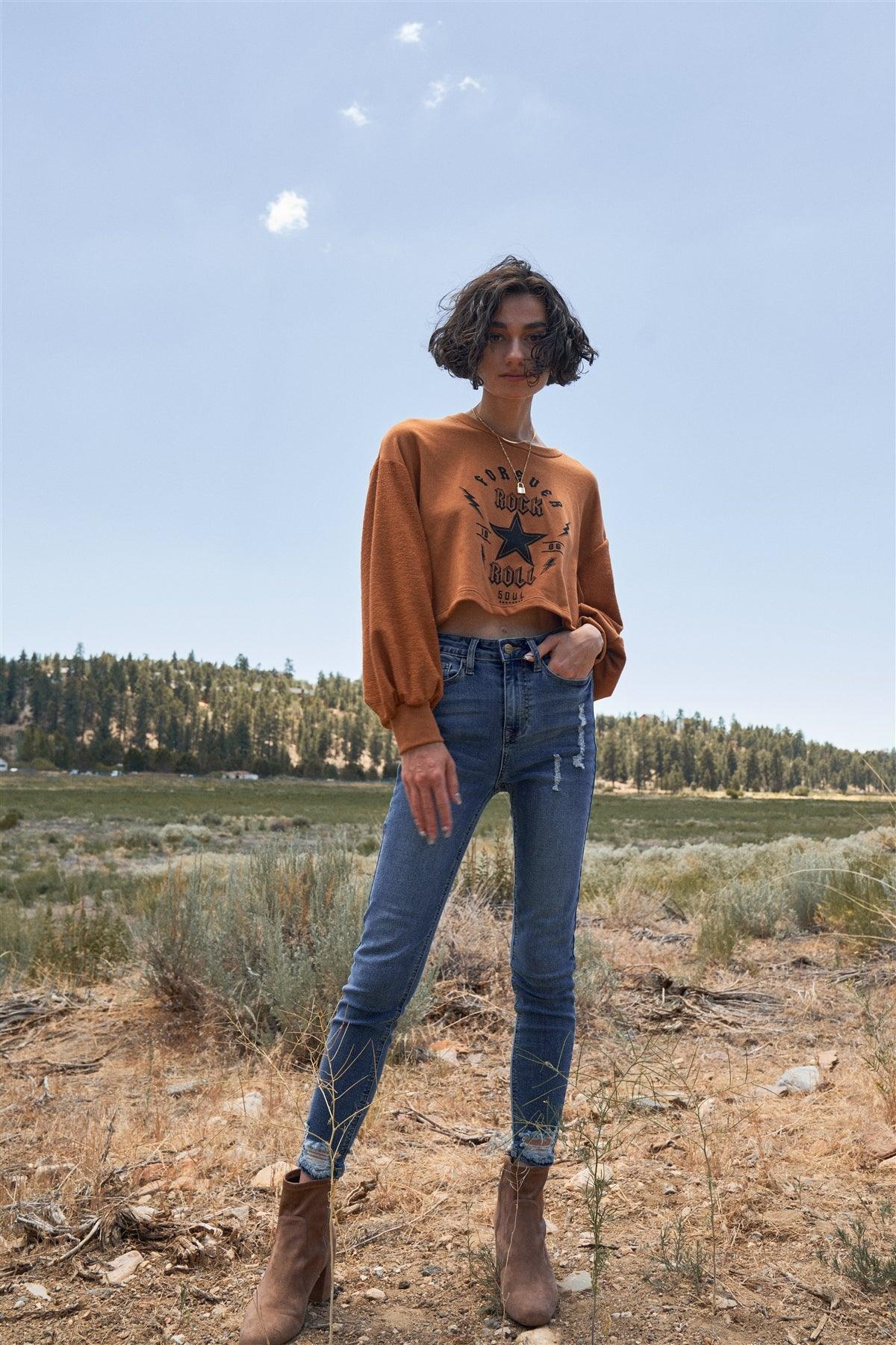 "Forever Rock 'n' Roll" Cropped Balloon Sleeve Top /3-2-1 - Tasha Apparel Wholesale