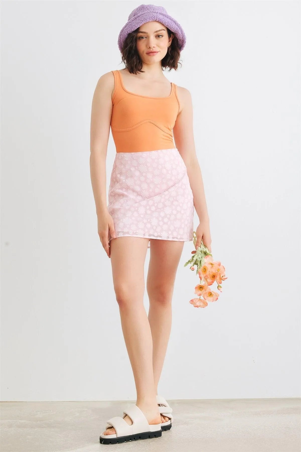 Apricot Sleeveless Square Neck Bodysuit /1-1-1 - Tasha Apparel Wholesale
