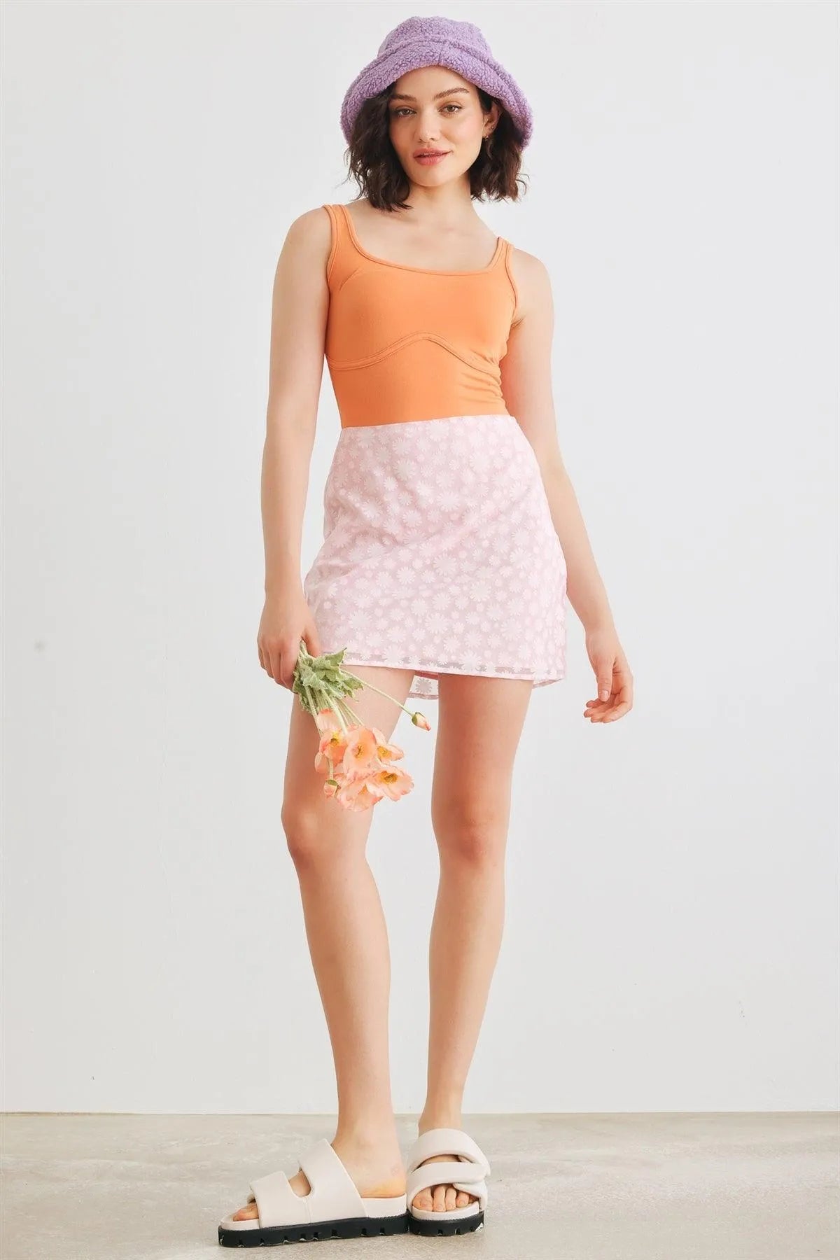 Apricot Sleeveless Square Neck Bodysuit /1-2-2-1 - Tasha Apparel Wholesale