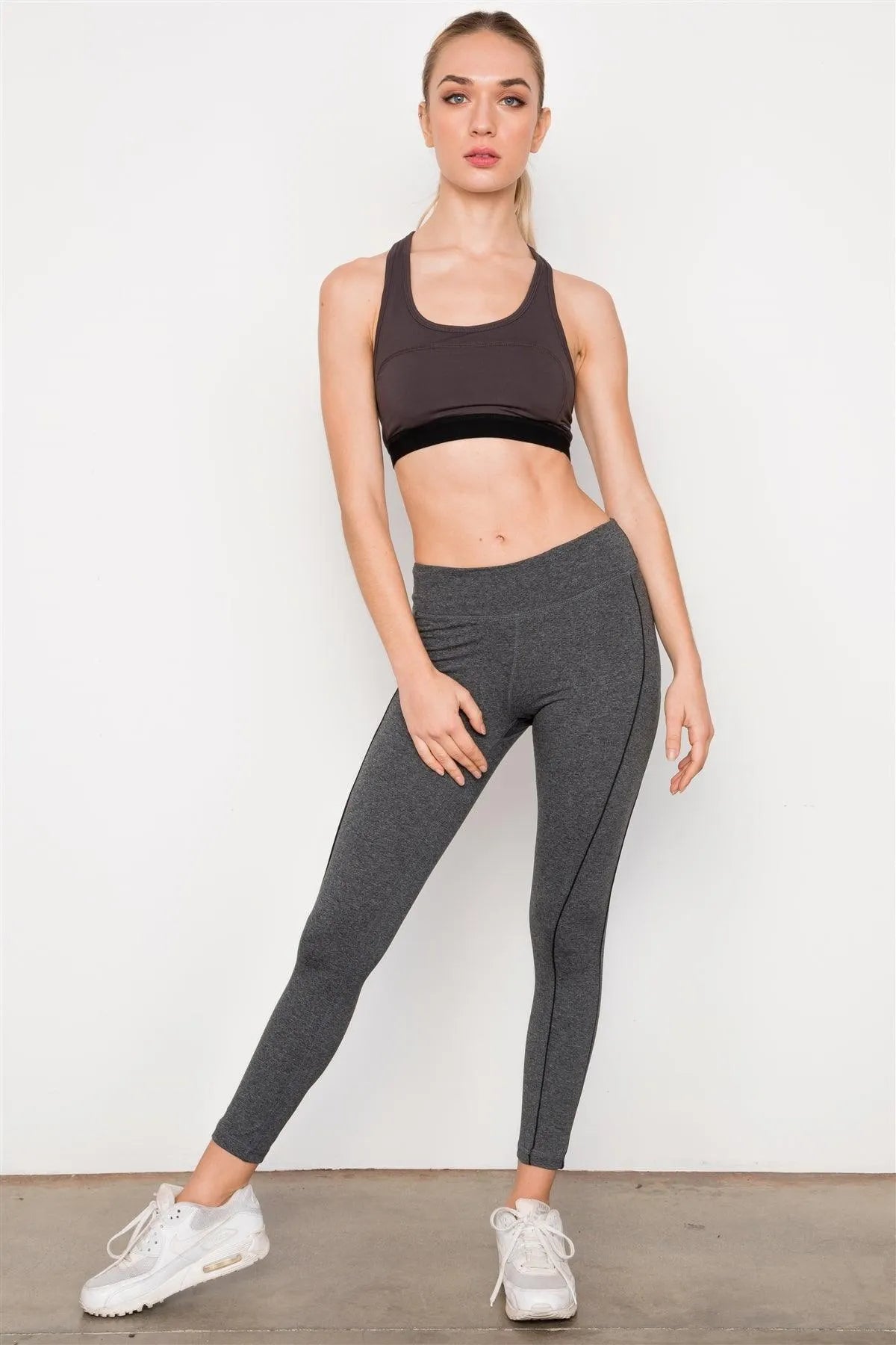 Grey Mocha Sports Bra Active Crop Top / 3-3 - Tasha Apparel Wholesale