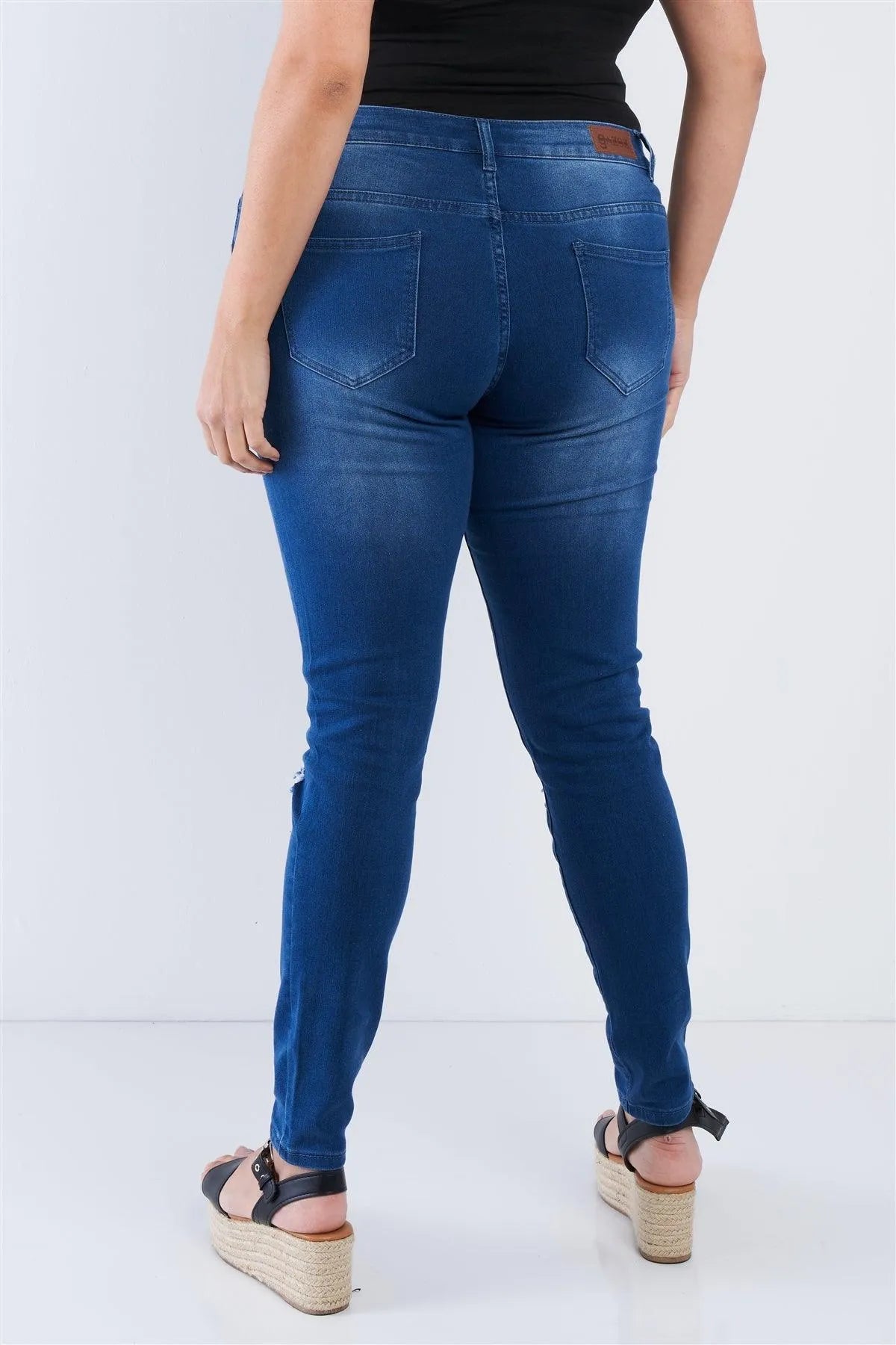 Junior Plus Size Dark Blue Ripped Pants /1-2-3-3-2-1 - Tasha Apparel Wholesale