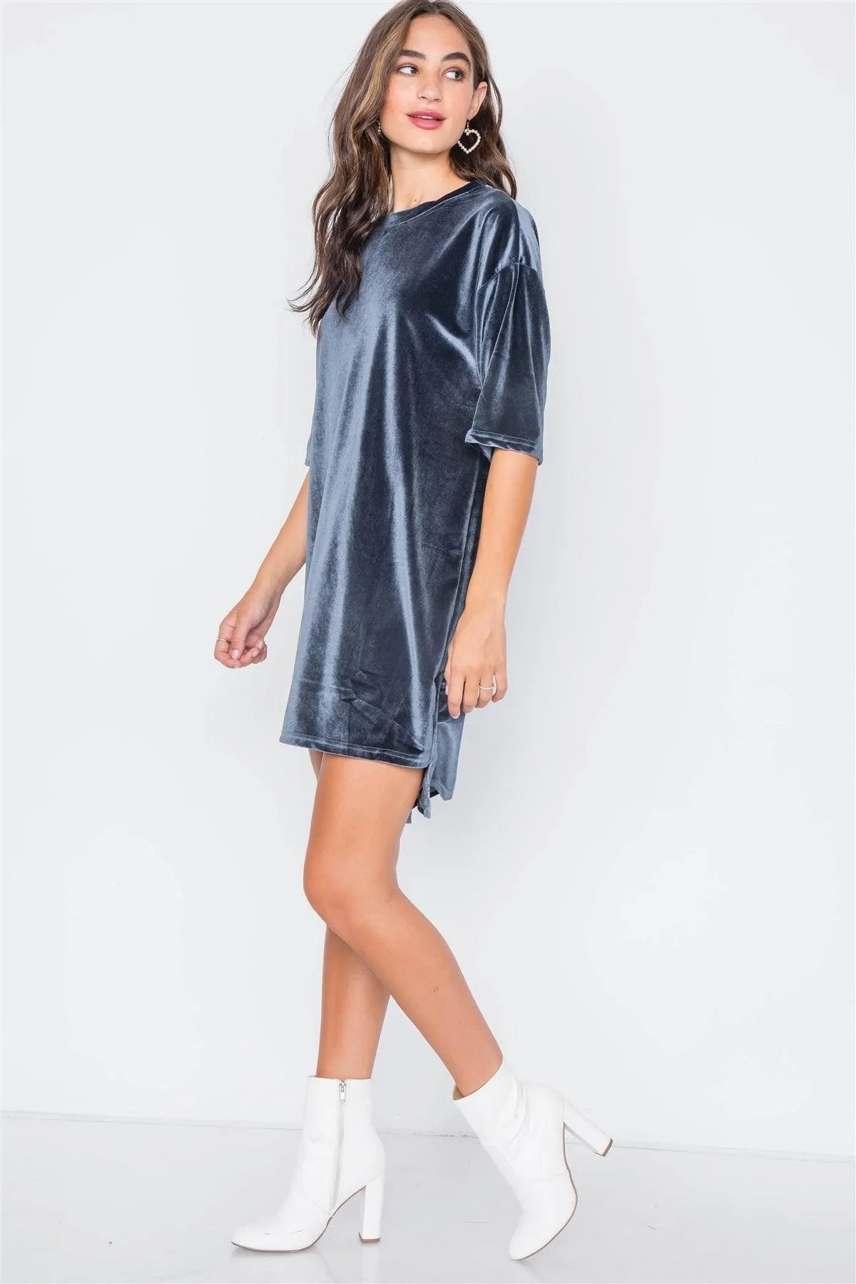 Midnight Velvet Oversized Short Sleeve Shirt Dress / 2-2-2 - Tasha Apparel Wholesale