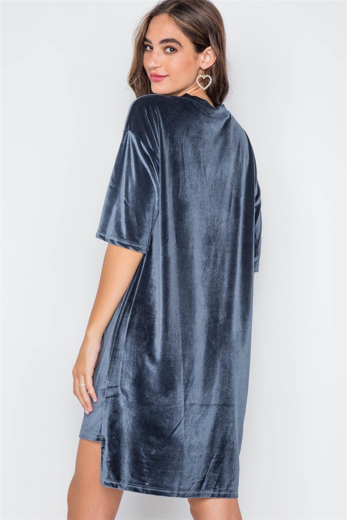 Midnight Velvet Oversized Short Sleeve Shirt Dress