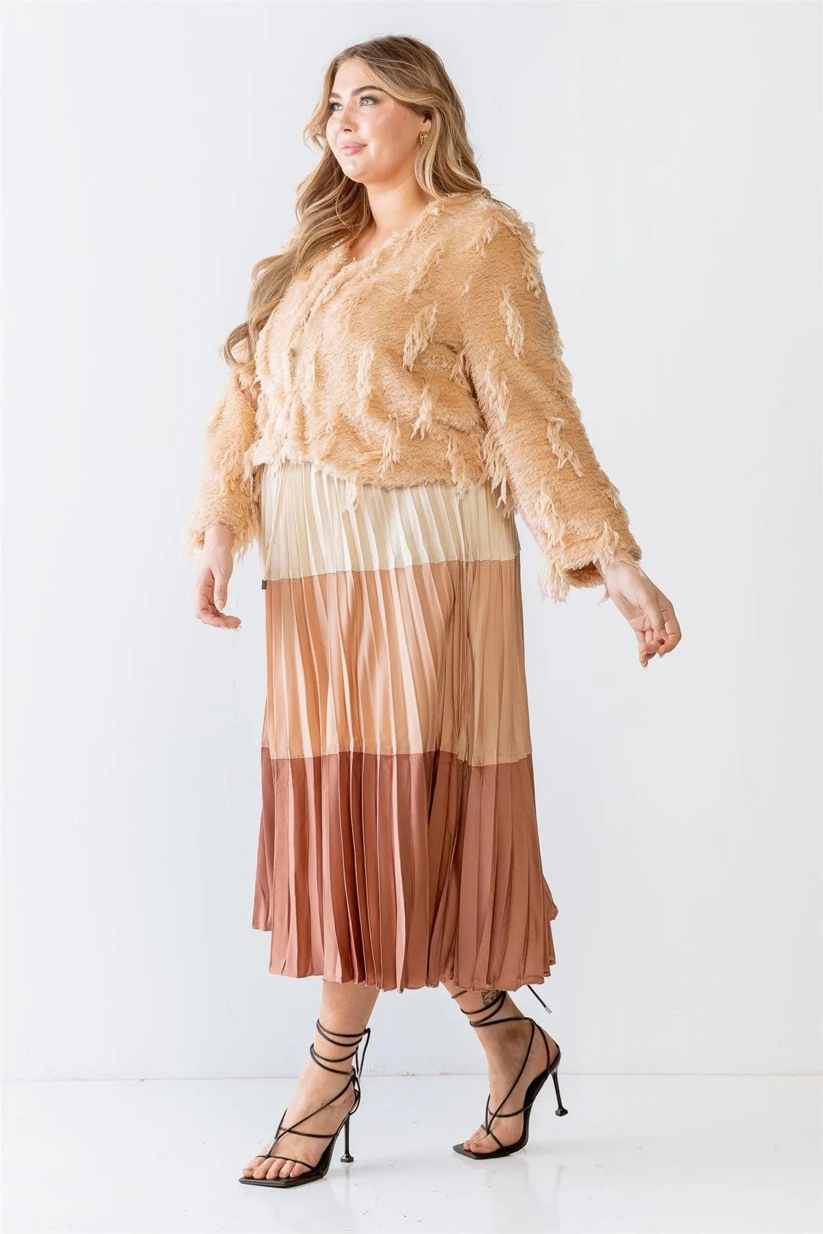 Plus Size Luxe Shaggy Feathered Fringe Crop Jacket /1-2-1 - Tasha Apparel Wholesale
