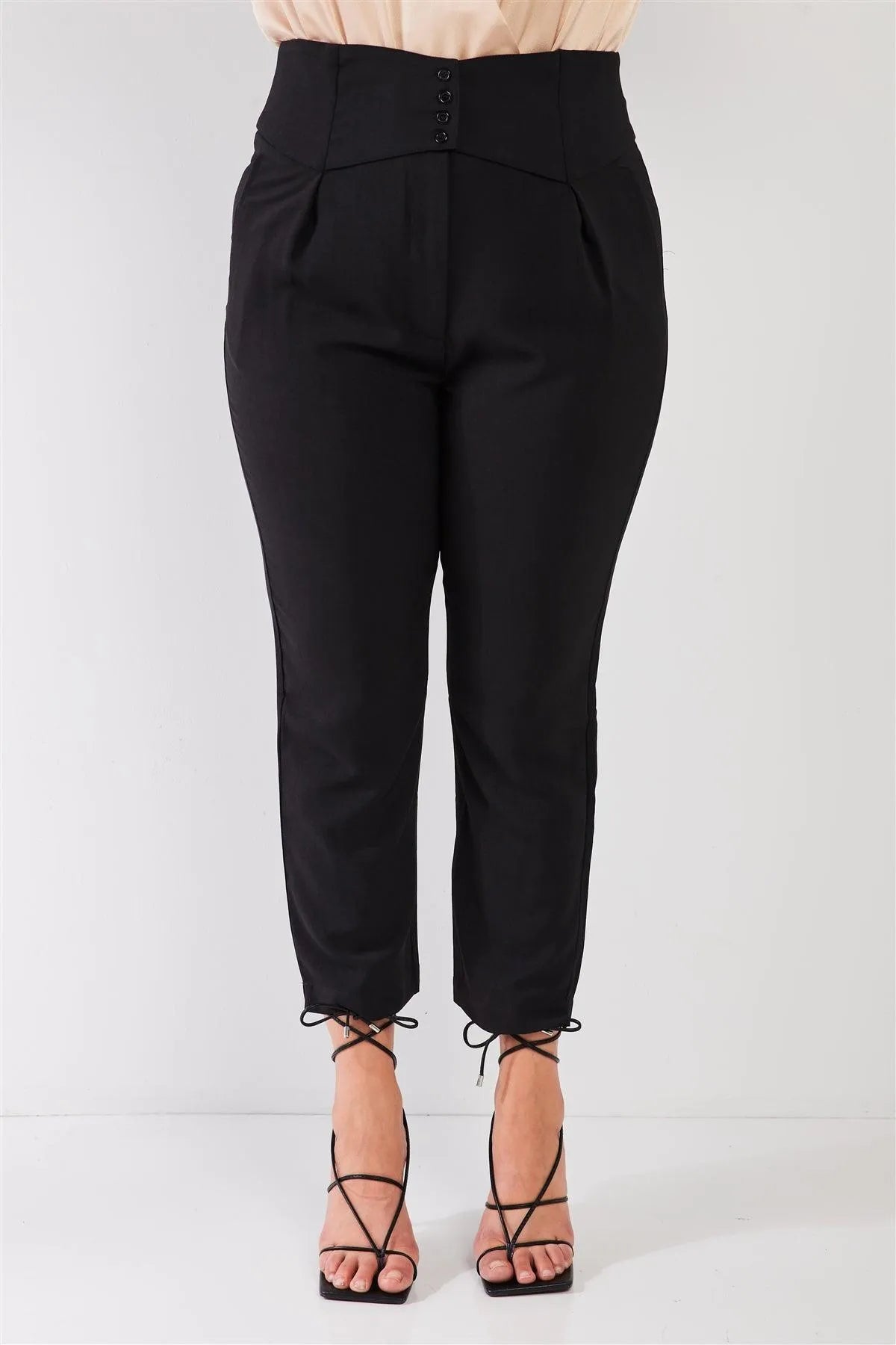 Junior Plus Black High-Waisted Classic Pegged Pants /3-2-1 - Tasha Apparel Wholesale