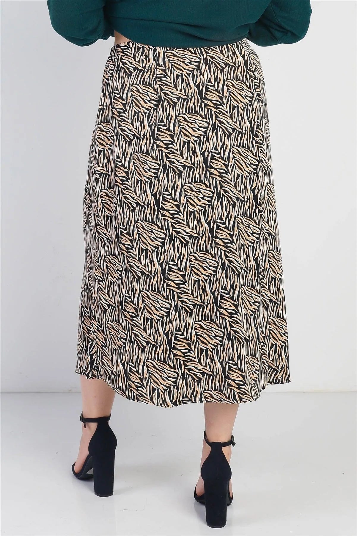 Plus Size Black Printed High Waist Midi Skirt /2-2-1 - Tasha Apparel Wholesale