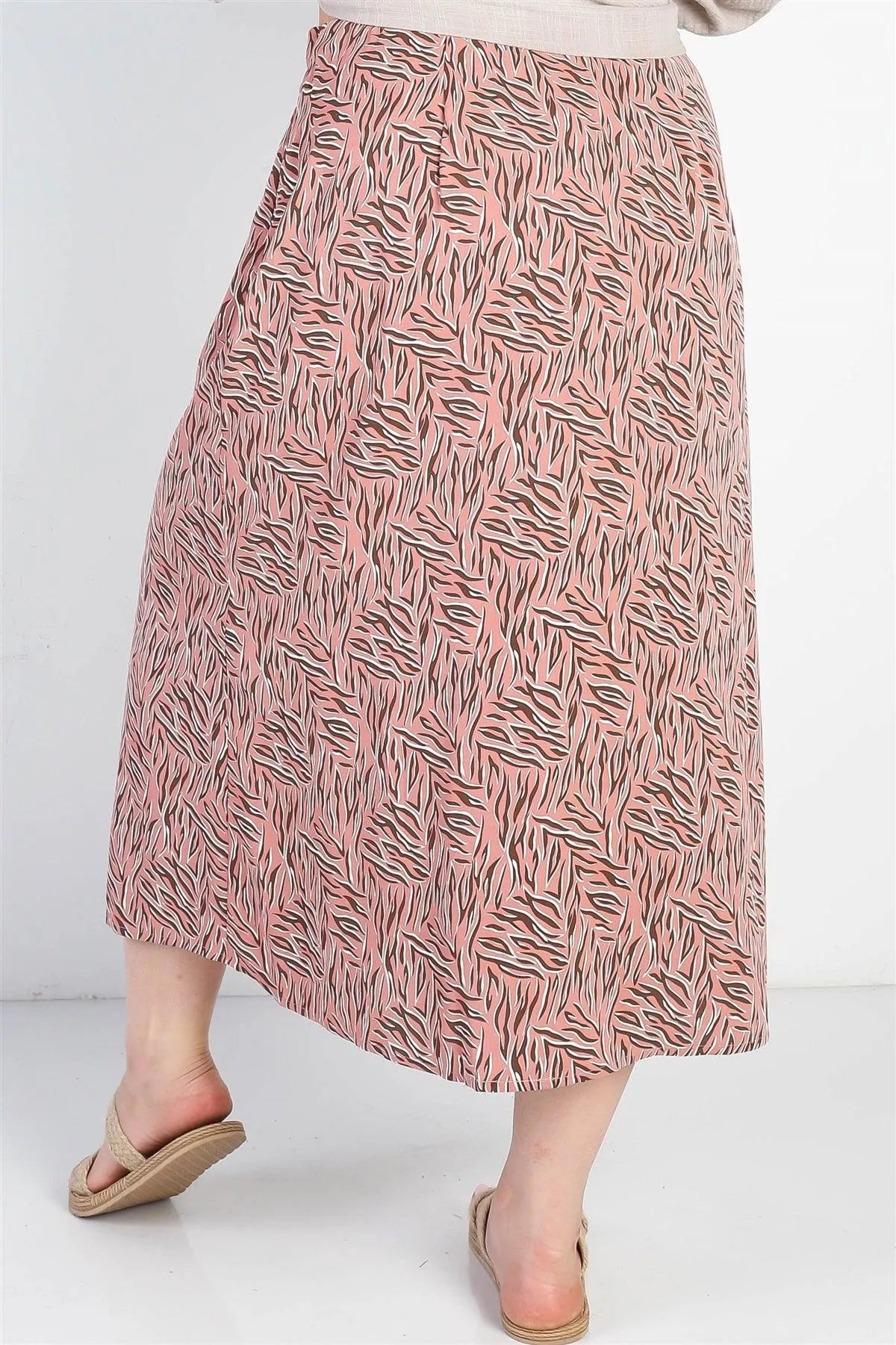 Plus Size Blush Printed High Waist Midi Skirt - Tasha Apparel Wholesale