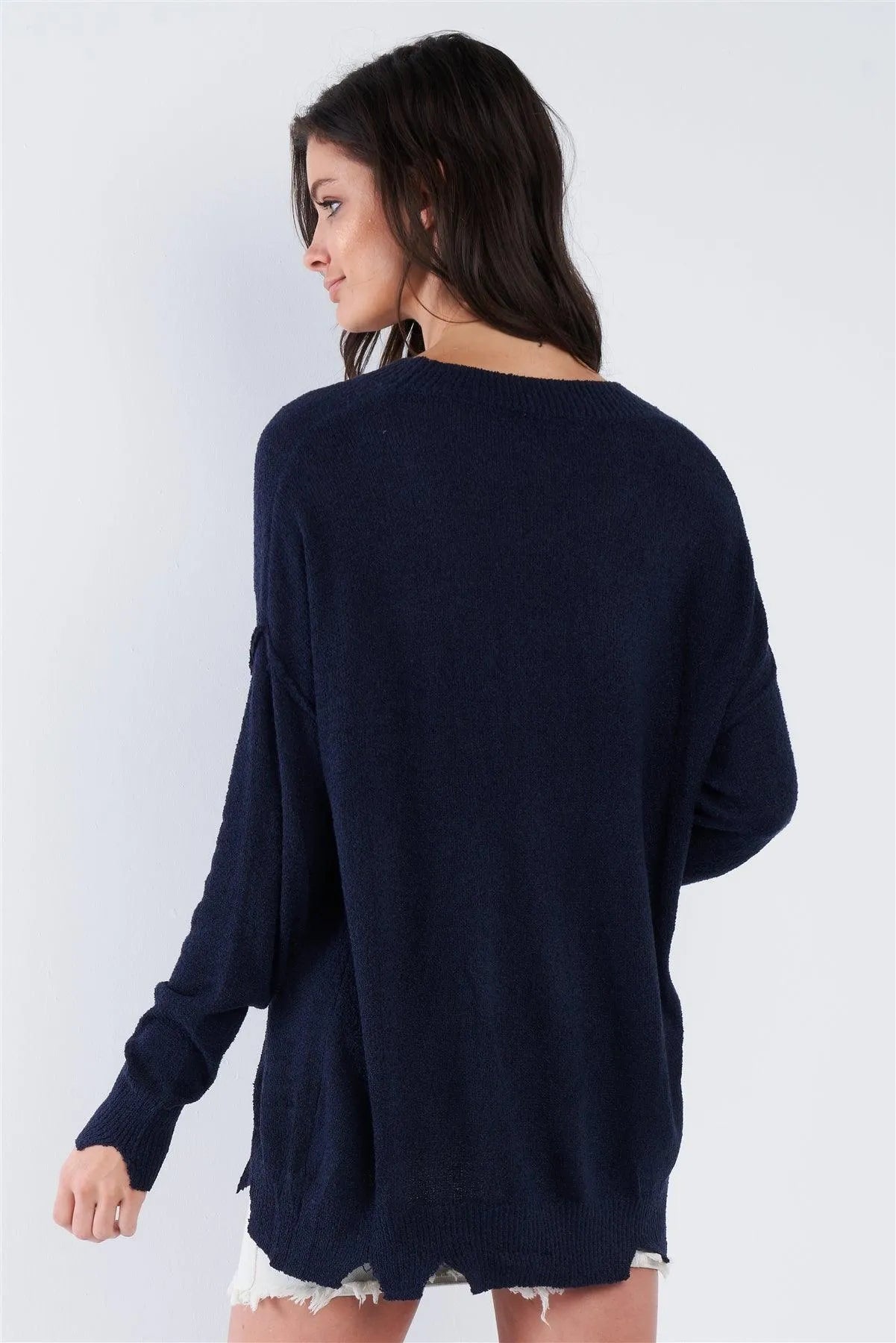 Navy Blue J'adore Print Sweater - Tasha Apparel Wholesale