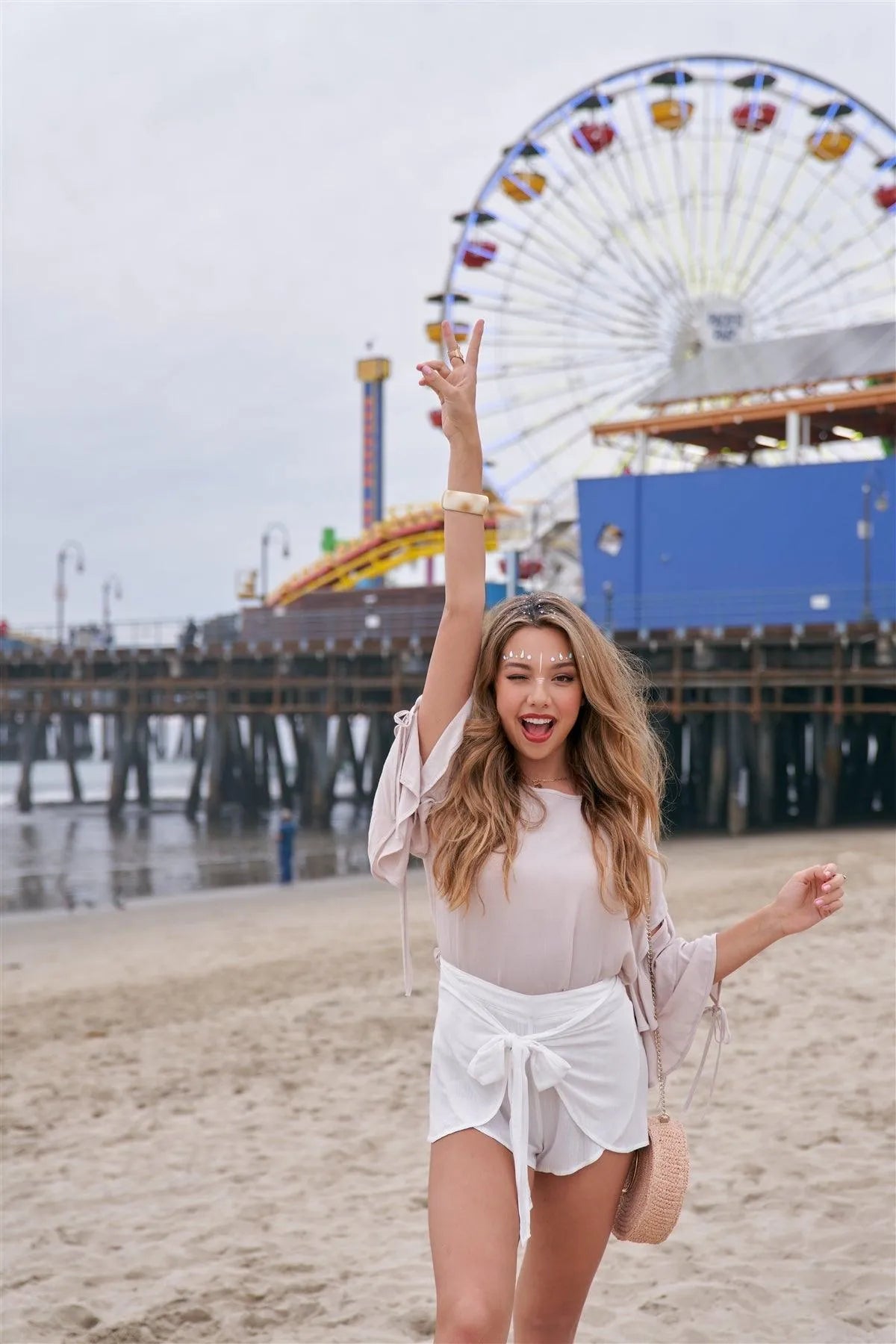 Oatmeal Self-Tie Long Bell Sleeves Top /1-3-3 - Tasha Apparel Wholesale