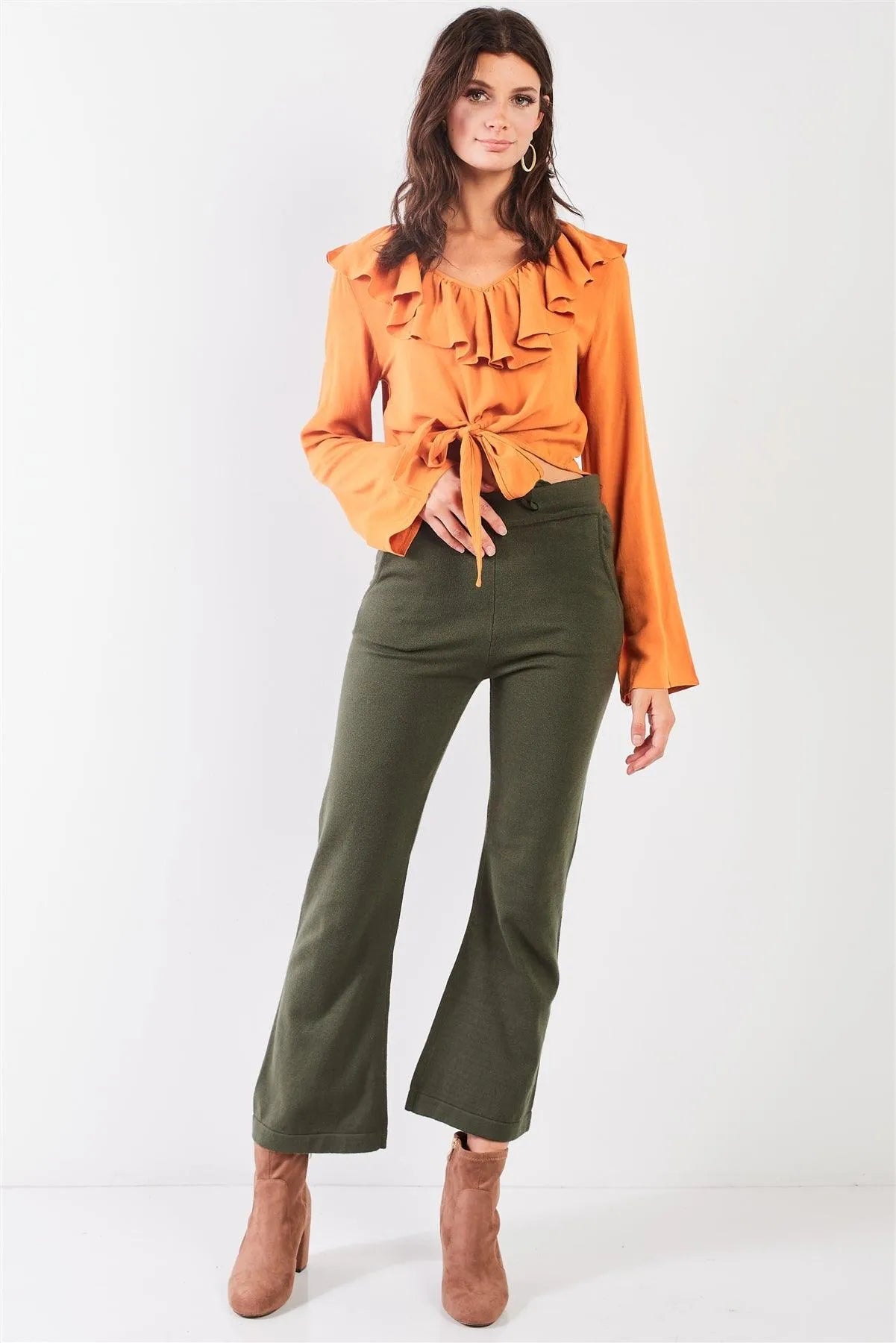 Papaya Victorian Collar Wide Sleeve Crop Top /2-2-2 - Tasha Apparel Wholesale