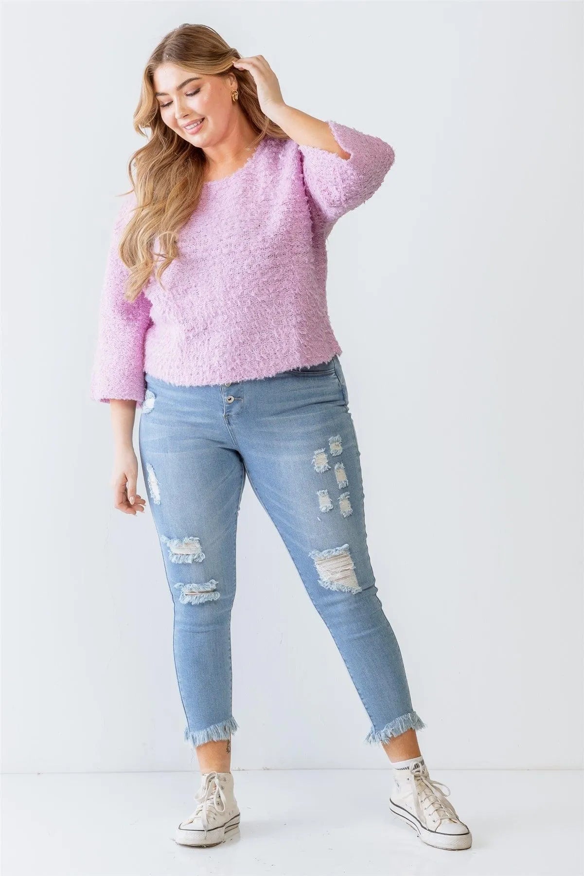 Plus Size Heavy Textured Knit Long Sleeve Top - Tasha Apparel Wholesale